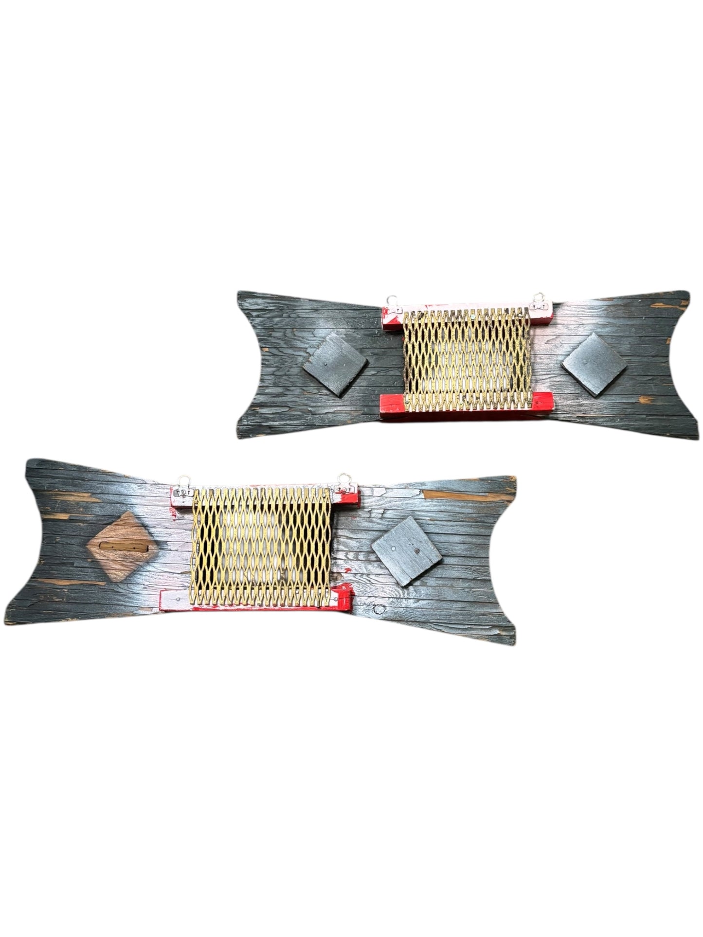 Vintage Mid Century Black, Red, and Gold Atomic Asian Inspired Set of 2 Wall Shelves 6.5”