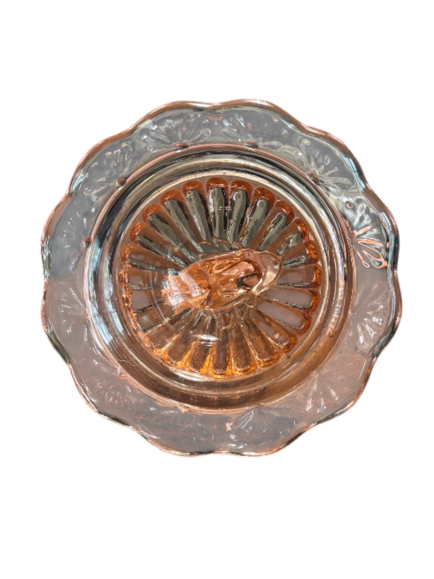 Set of 2 Flamingo Pink Heisey Dolphin Pressed Glass Candlesticks With Flared Petticoat Bottom 6” tall