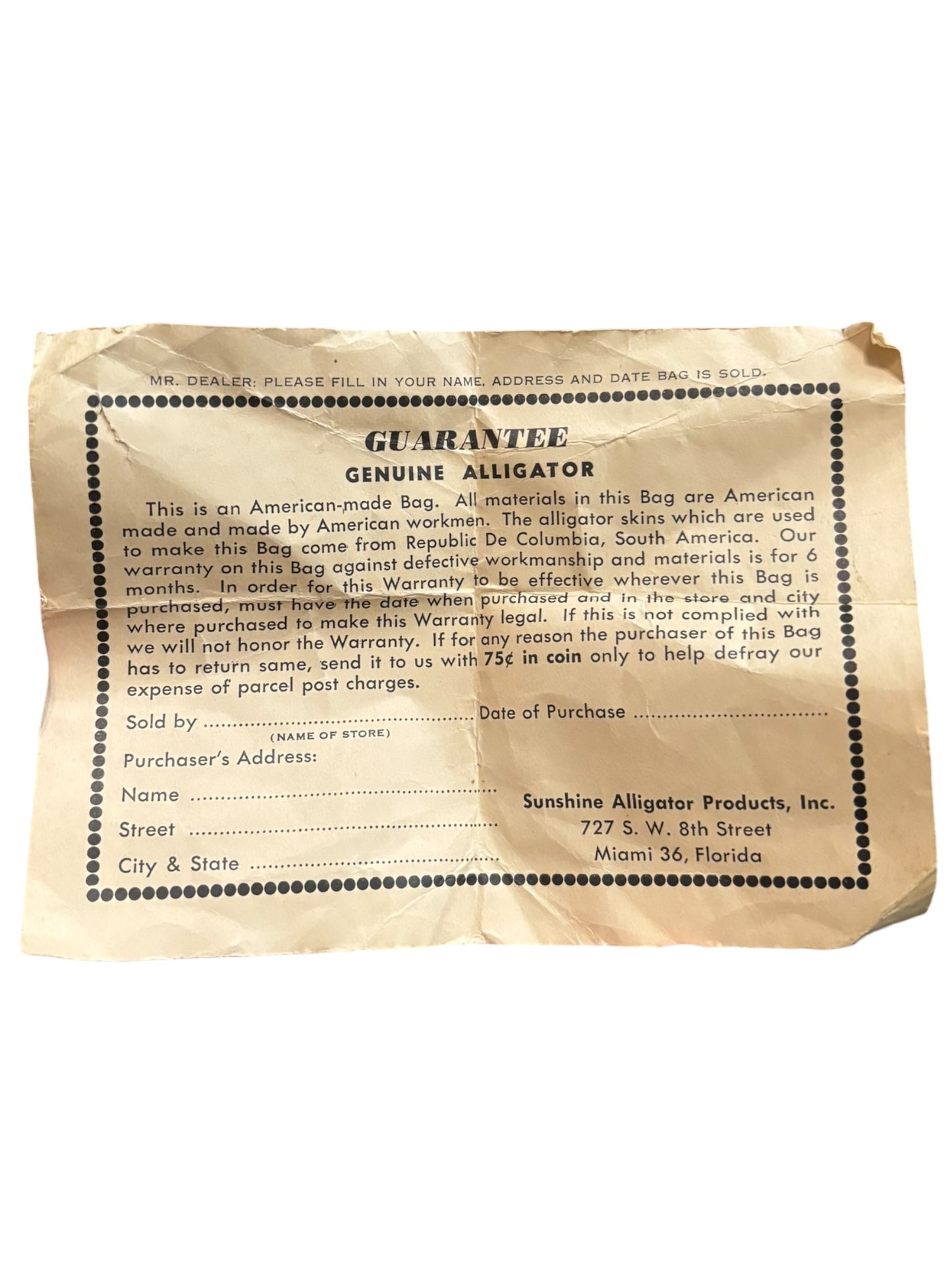 Vintage Genuine Baby Alligator Leather Handbag With Suede Inside 8” Tall