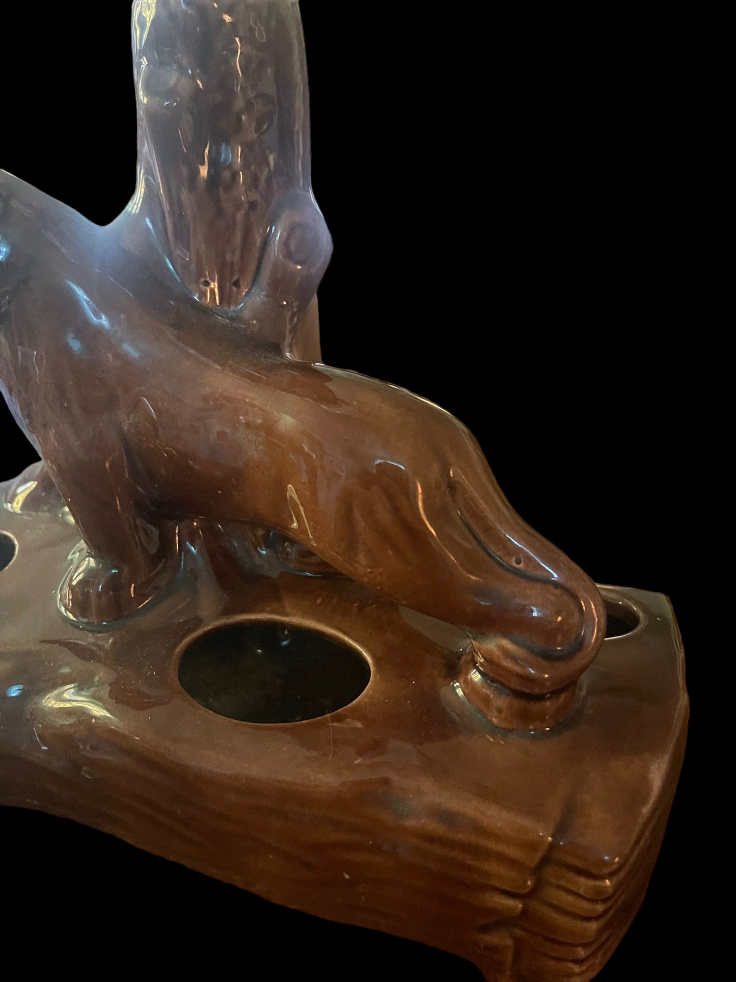 Mid Century Modern Panther Tiger Cat TV Lamp Planter Pottery - Great Condition