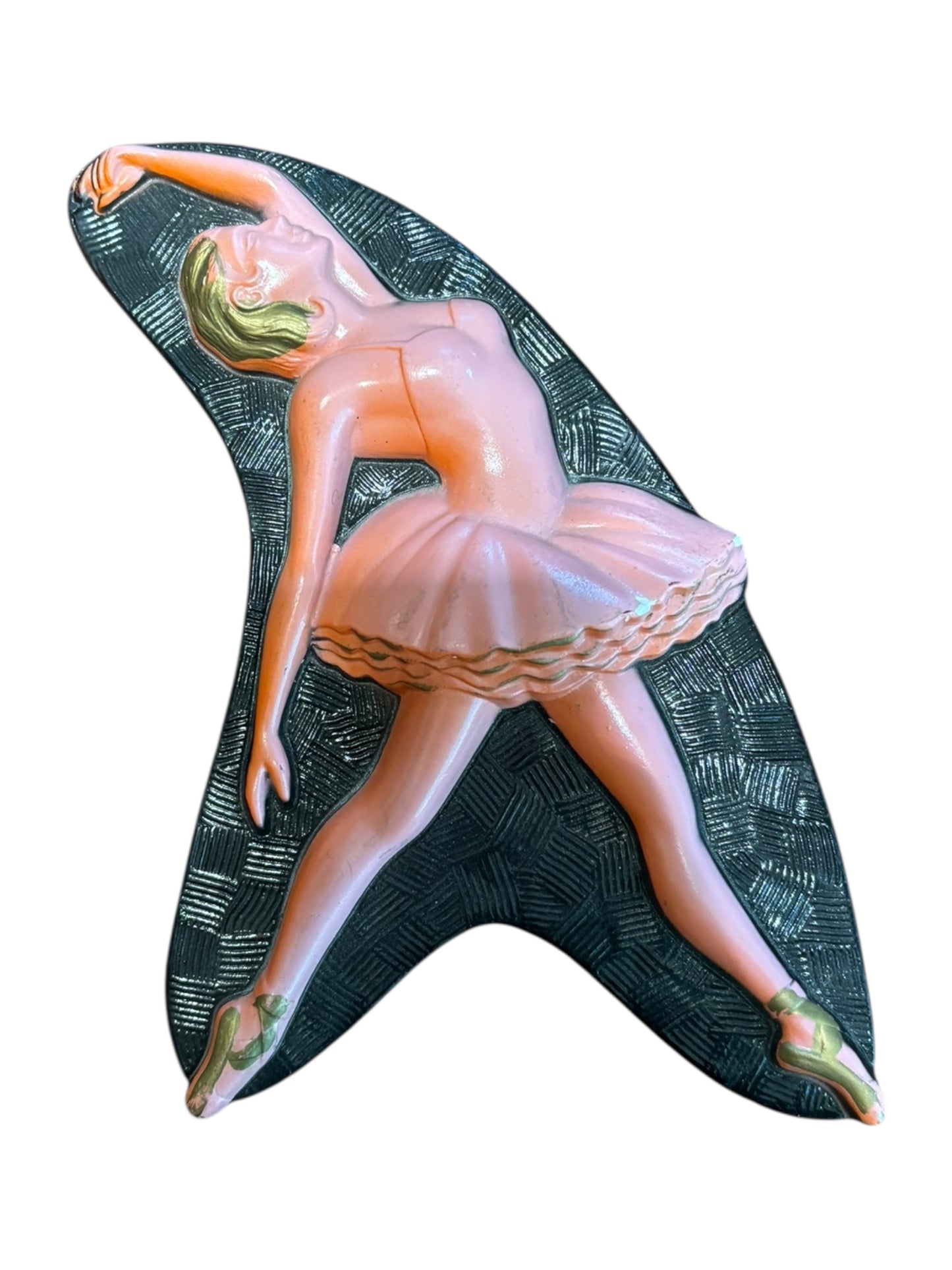 Vintage MCM Miller Studio Chalkware Ballerinas Set of 2 Pink Wall Plaques 10”