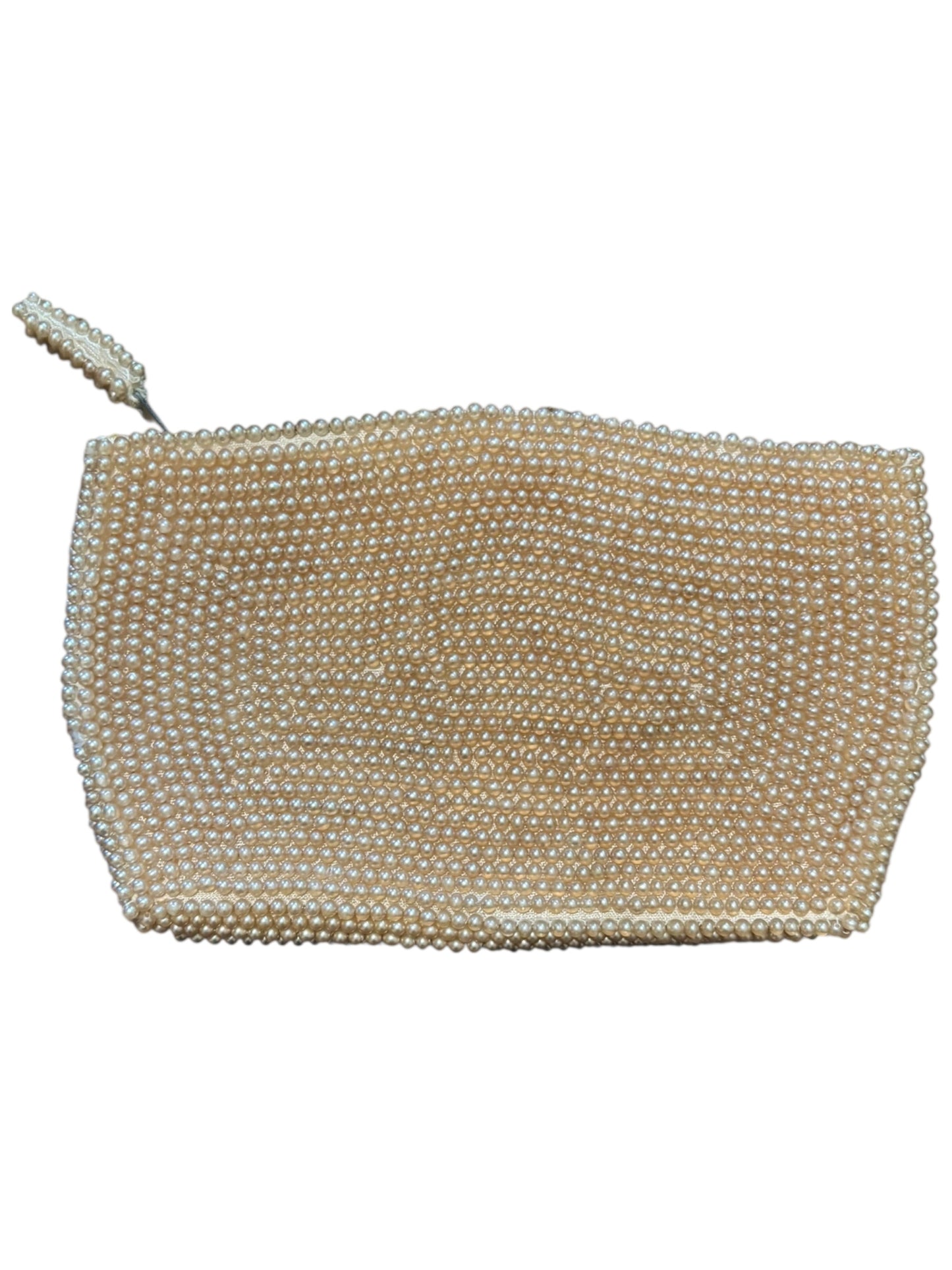 Antique Intricate Beaded Cream Pearl Vintage Antler Clutch Handbag 4.25” Tall