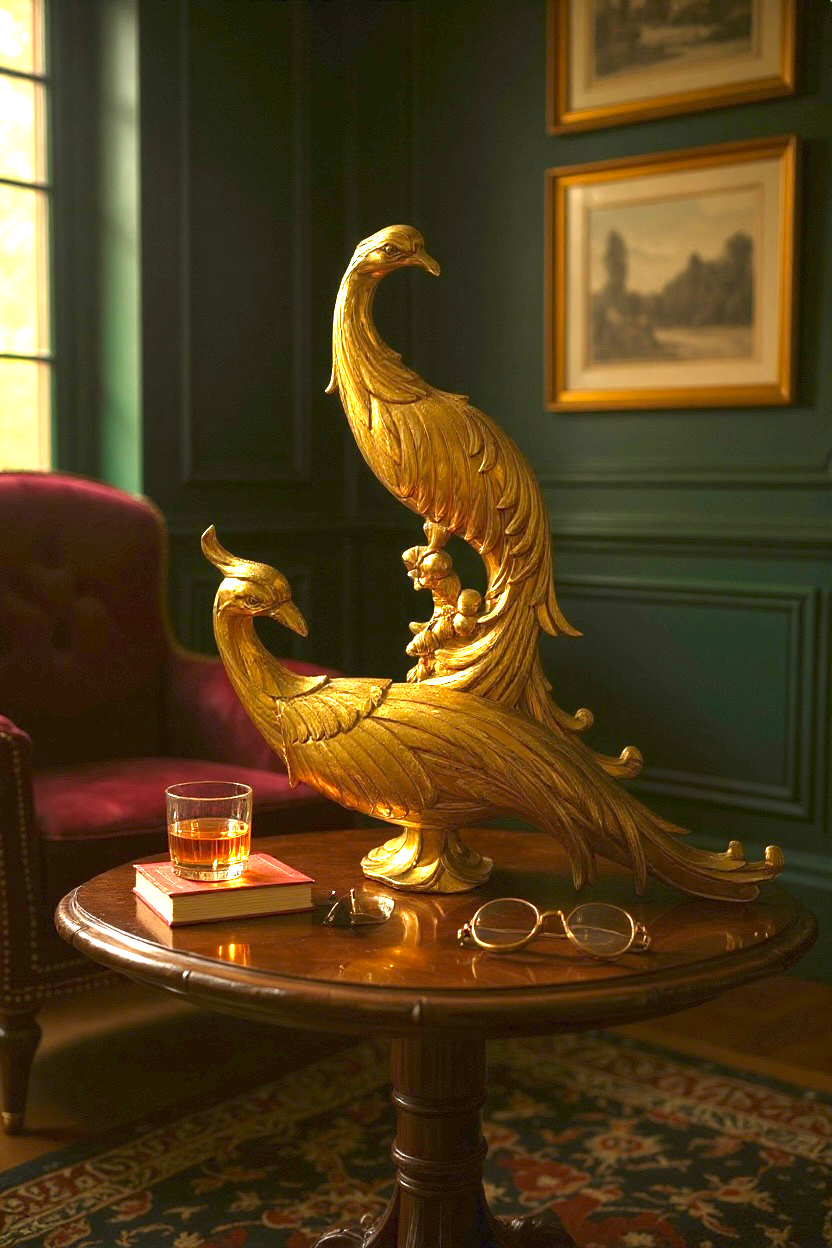 Vintage MCM Hollywood Regency SYROCO Gold 13.5" Peacock Bird Figurines