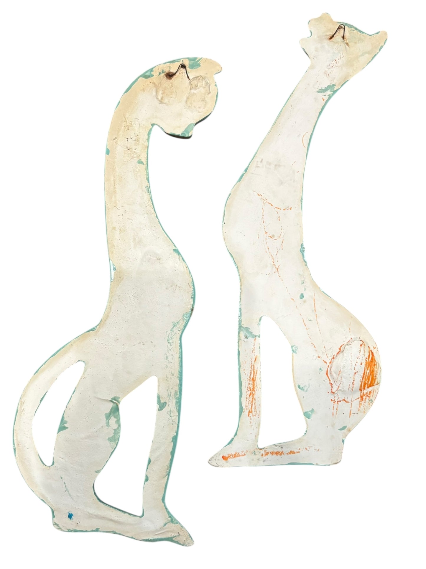 Vintage MCM Chalkware Turquoise Siamese Cats Wall Plaques 15”
