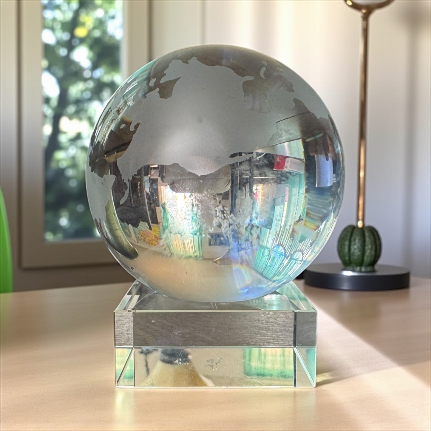 World Globe Glass Paperweight 5”