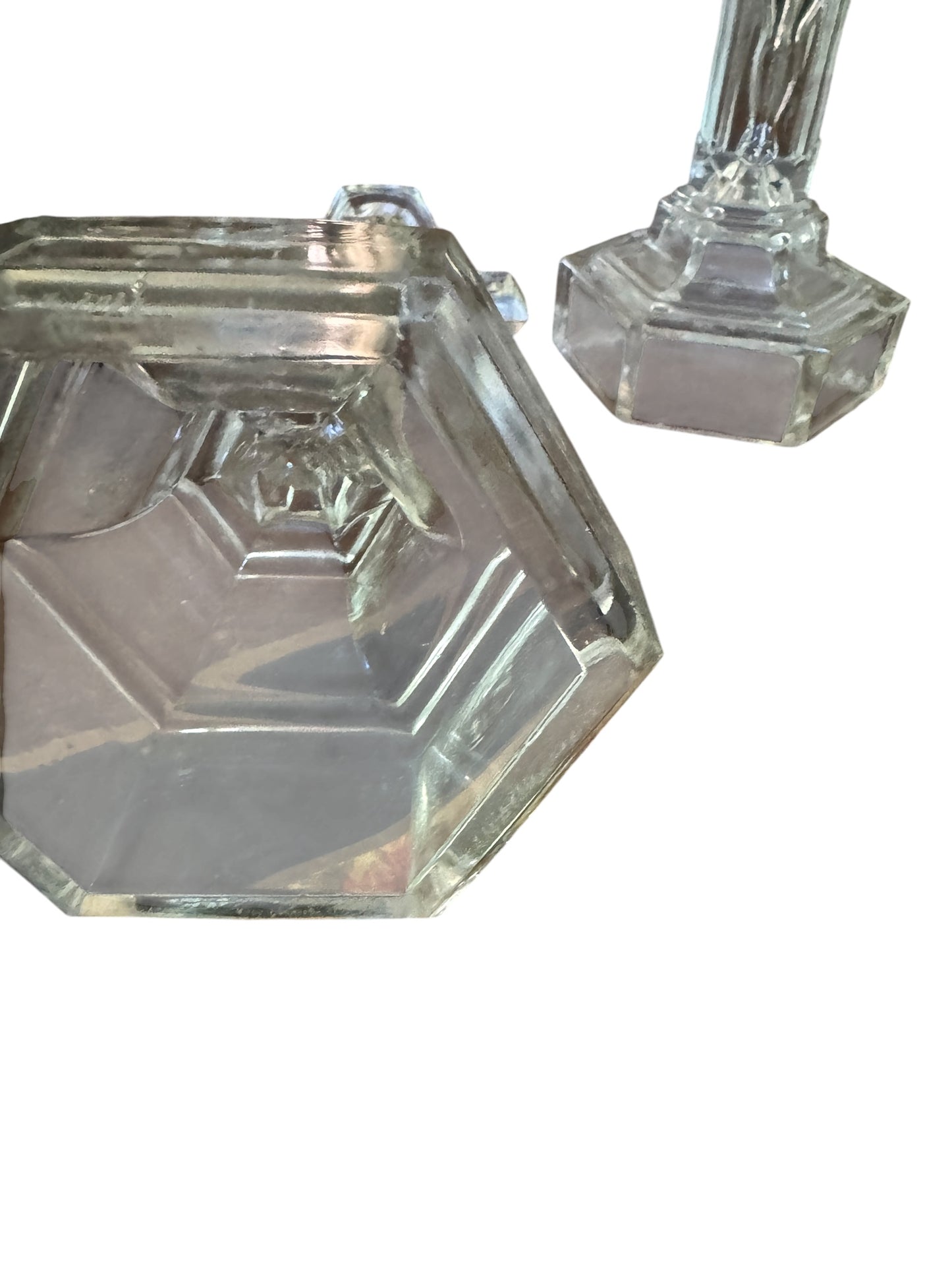 Antique 12” Glass Crucifix Candle Holders