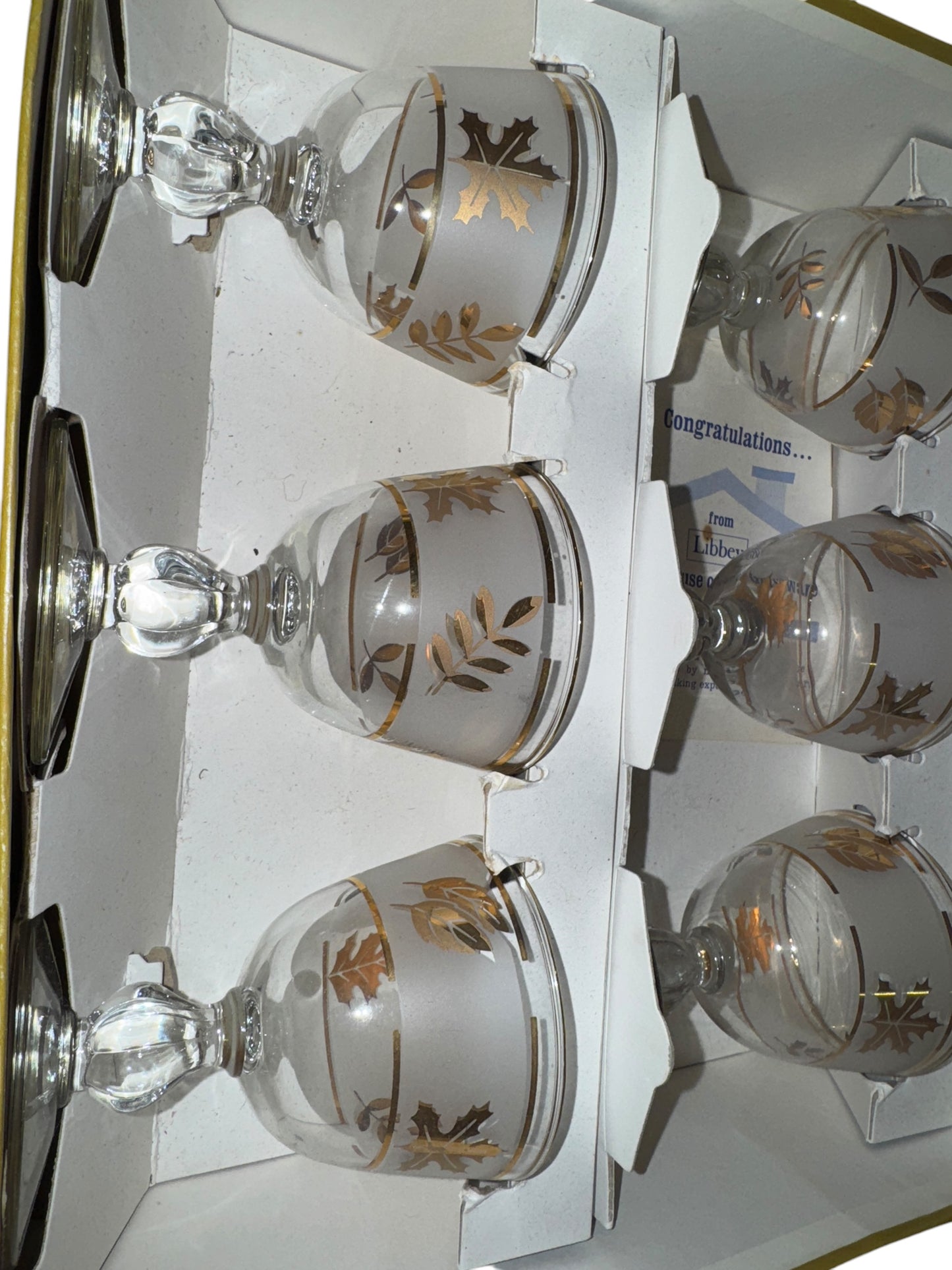 Vintage Libbey Golden Leaf 4oz Cocktail Glasses Set of 6 NEW IN BOX