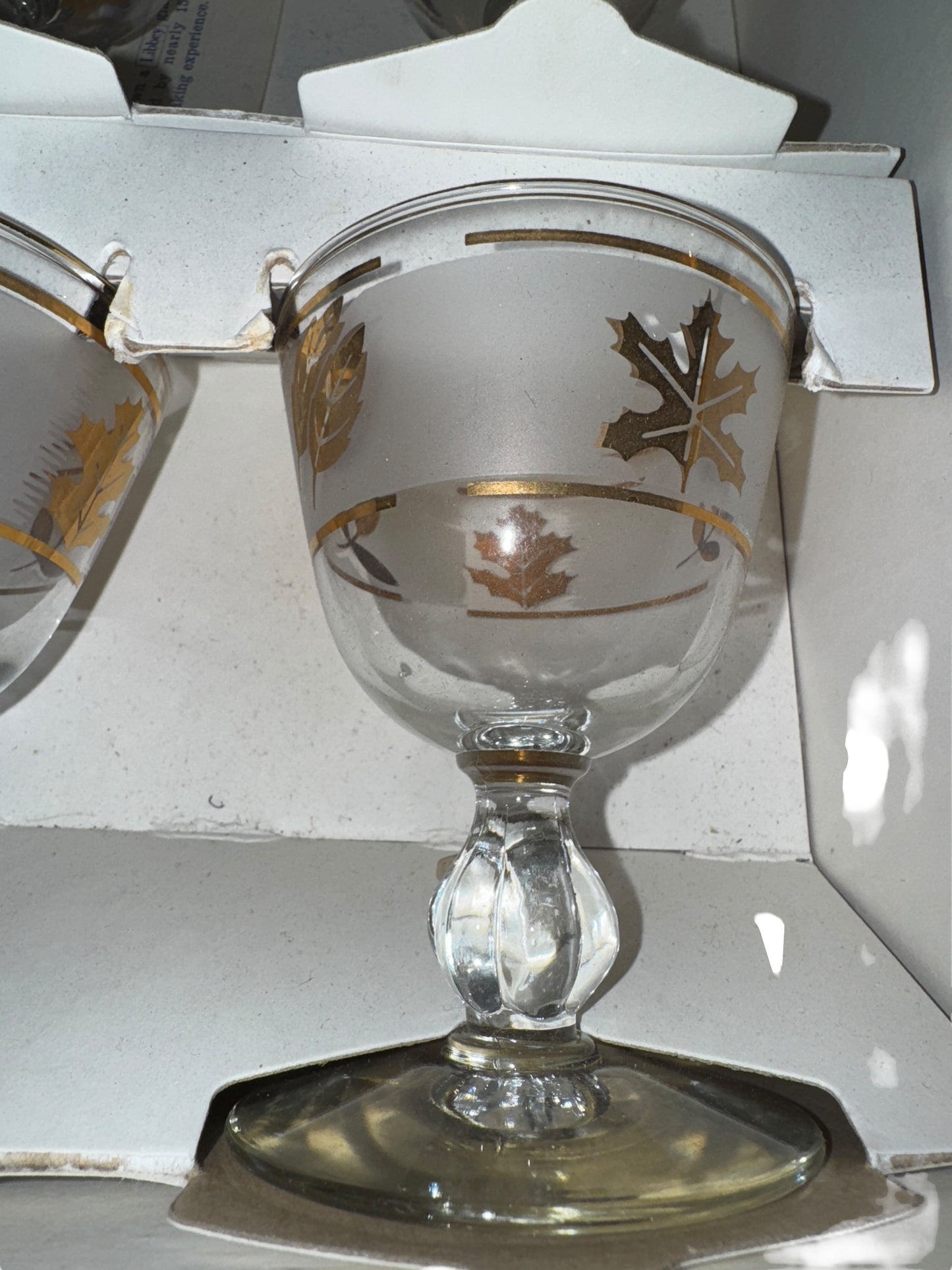 Vintage Libbey Golden Leaf 4oz Cocktail Glasses Set of 6 NEW IN BOX
