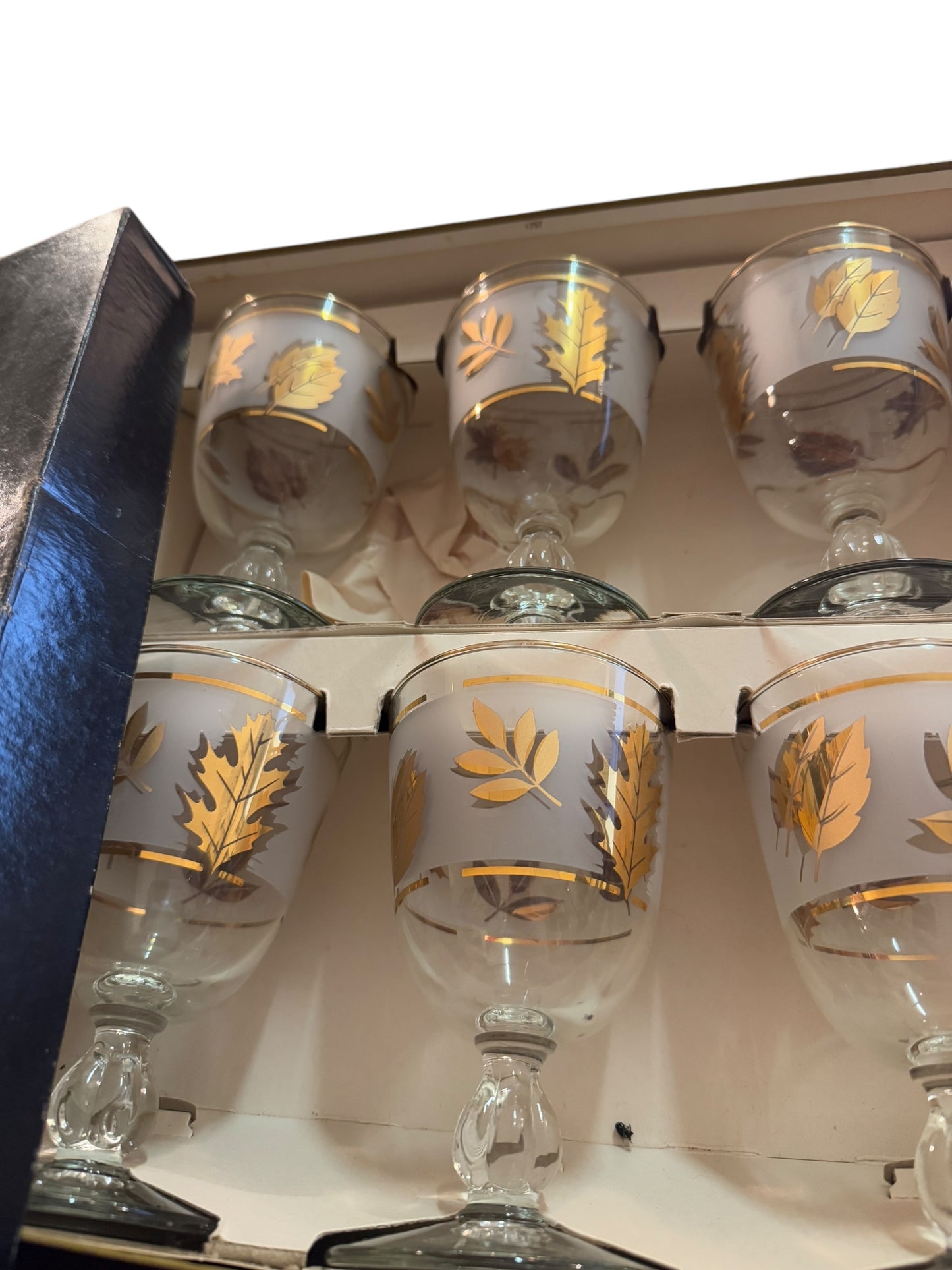 Vintage Libbey Golden Leaf 9oz Footed Goblet Set of 6 NEW IN BOX