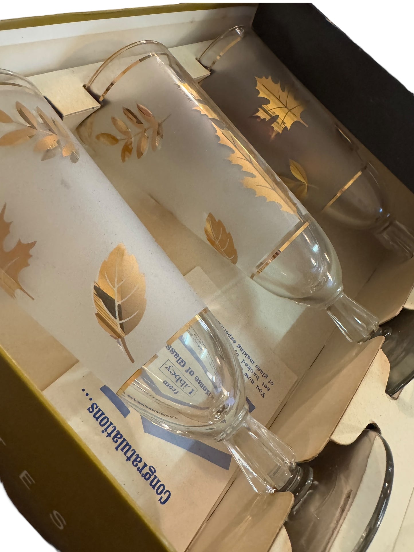 Vintage Libbey Golden Leaf 12oz Footed Pilsner Glass Set of 6 NEW IN BOX