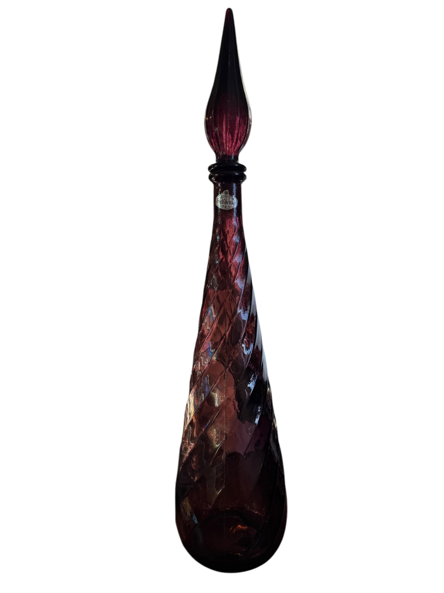 Vintage Amethyst Purple Empoli Italy Glass 22" Genie Bottle Mid Century Modern