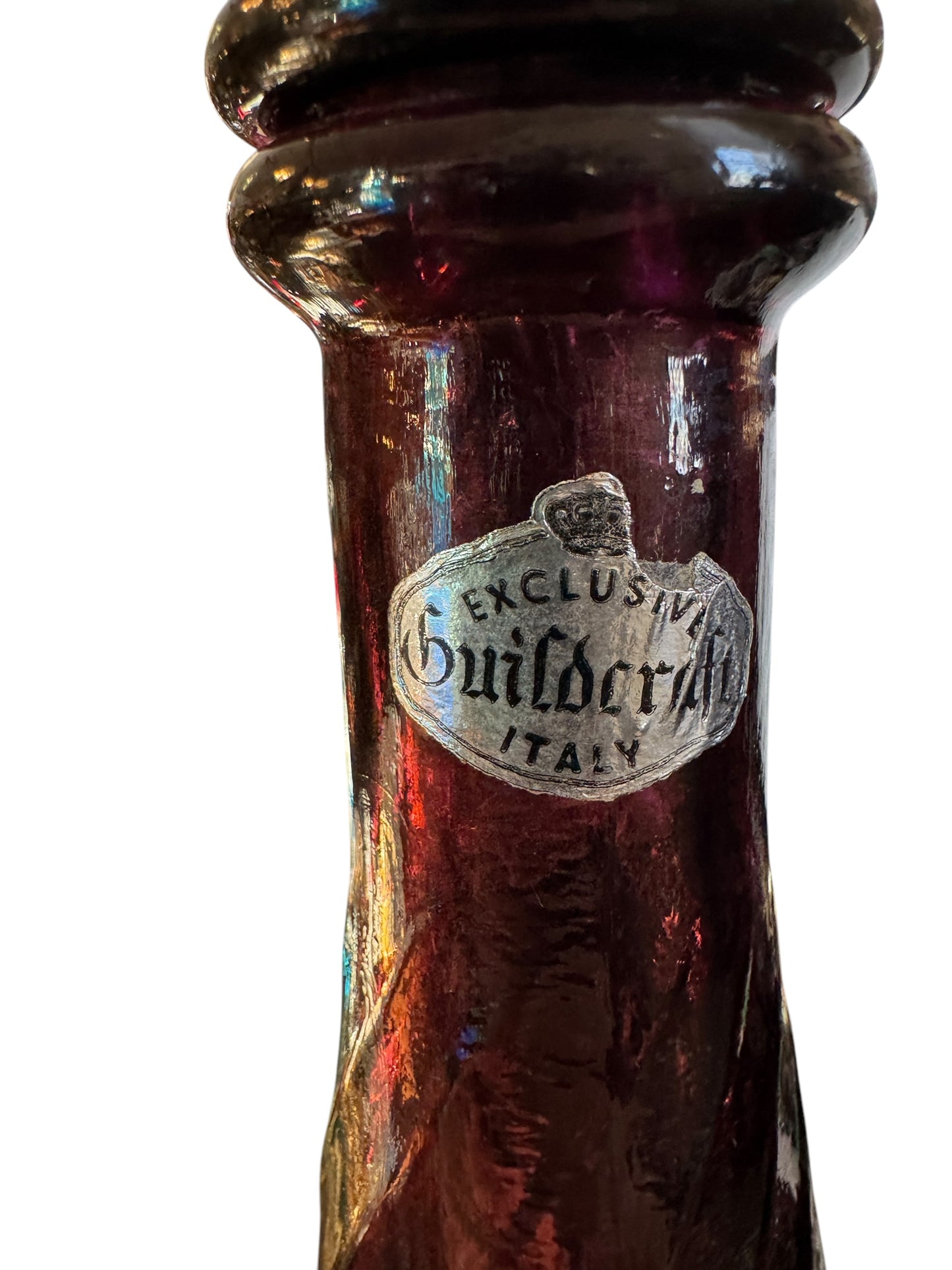 Vintage Amethyst Purple Empoli Italy Glass 22" Genie Bottle Mid Century Modern