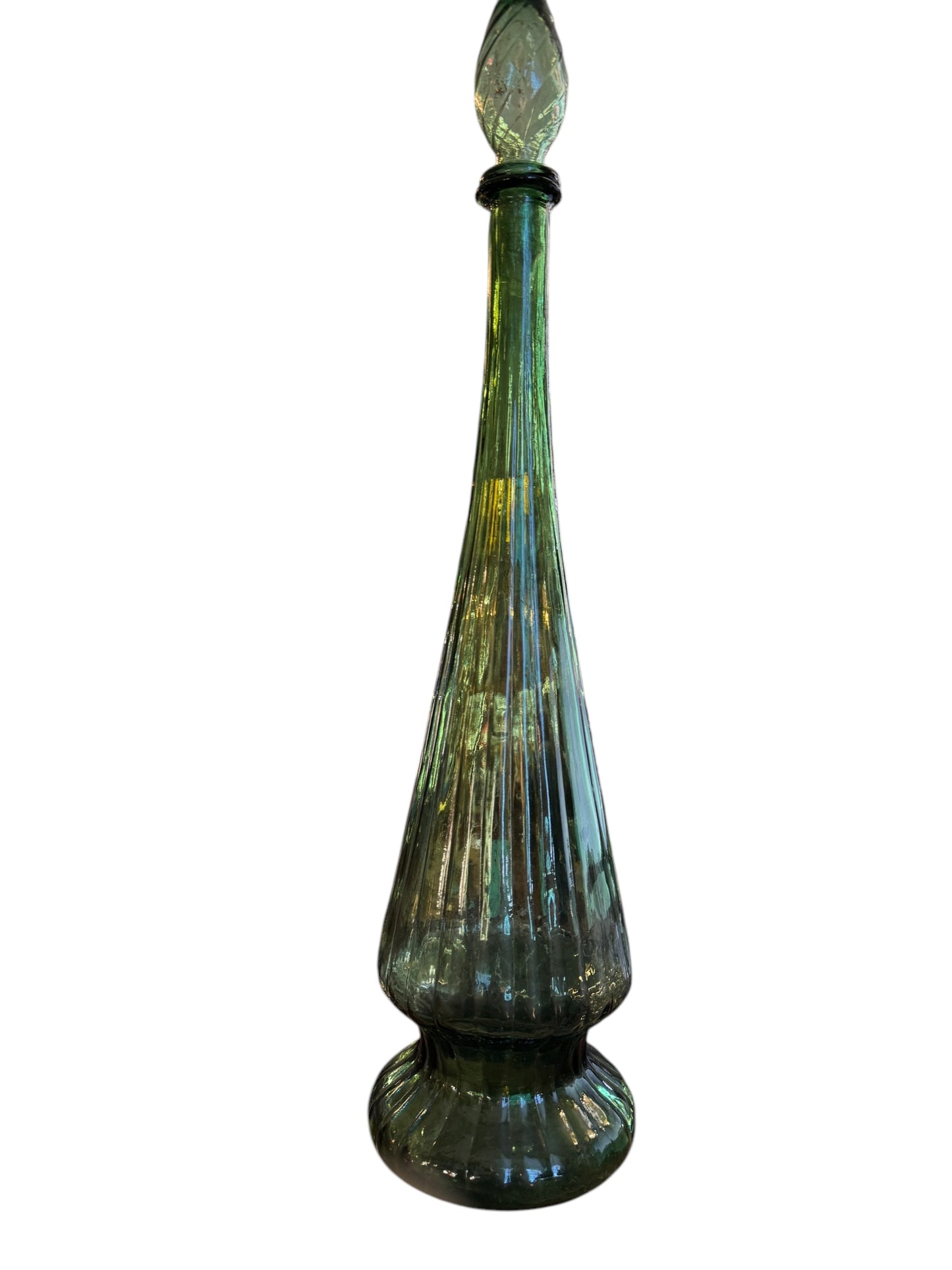 Vintage Green Flaired Empoli Italy Glass 25" Genie Bottle Mid Century Modern