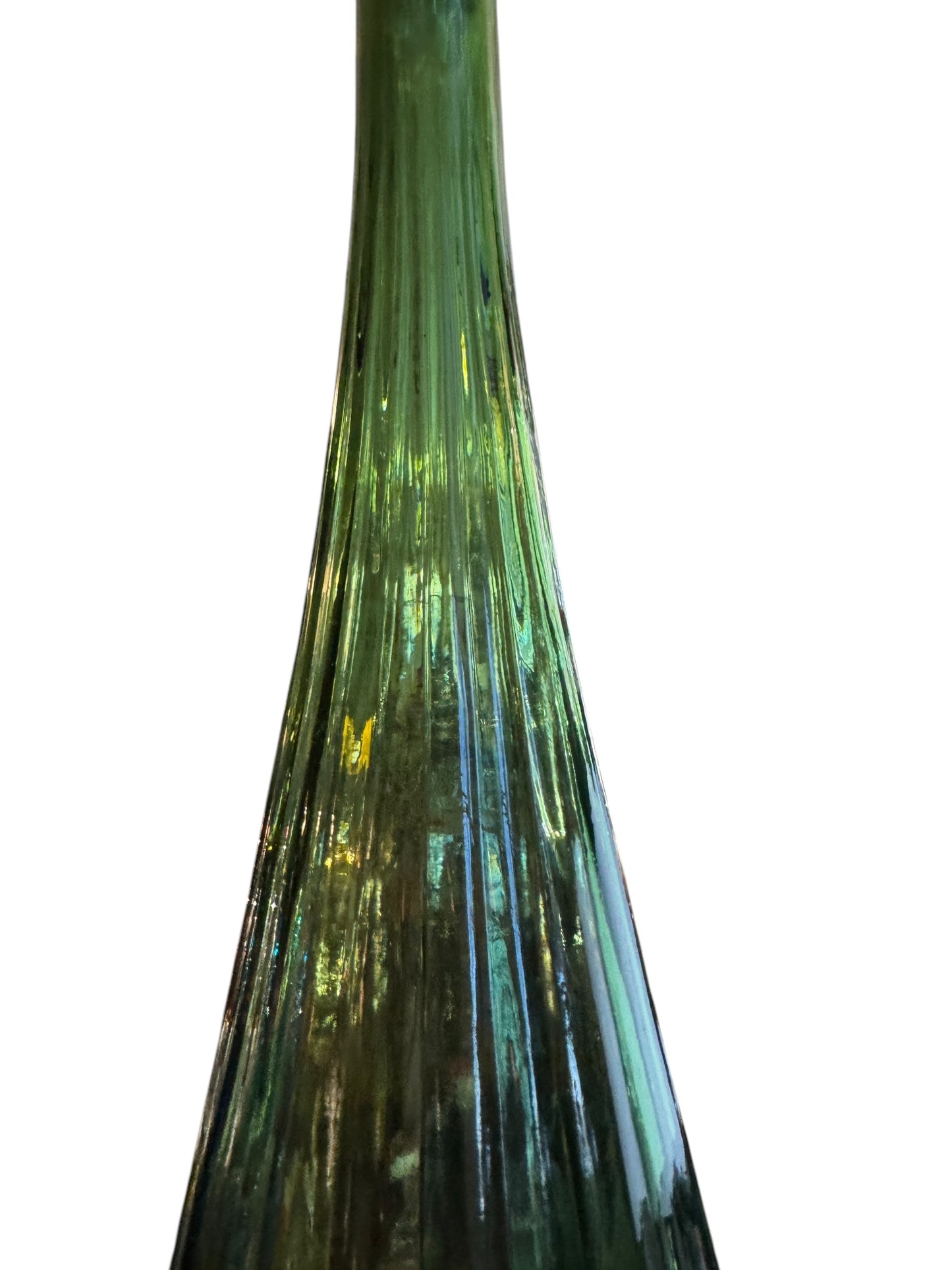 Vintage Green Flaired Empoli Italy Glass 25" Genie Bottle Mid Century Modern