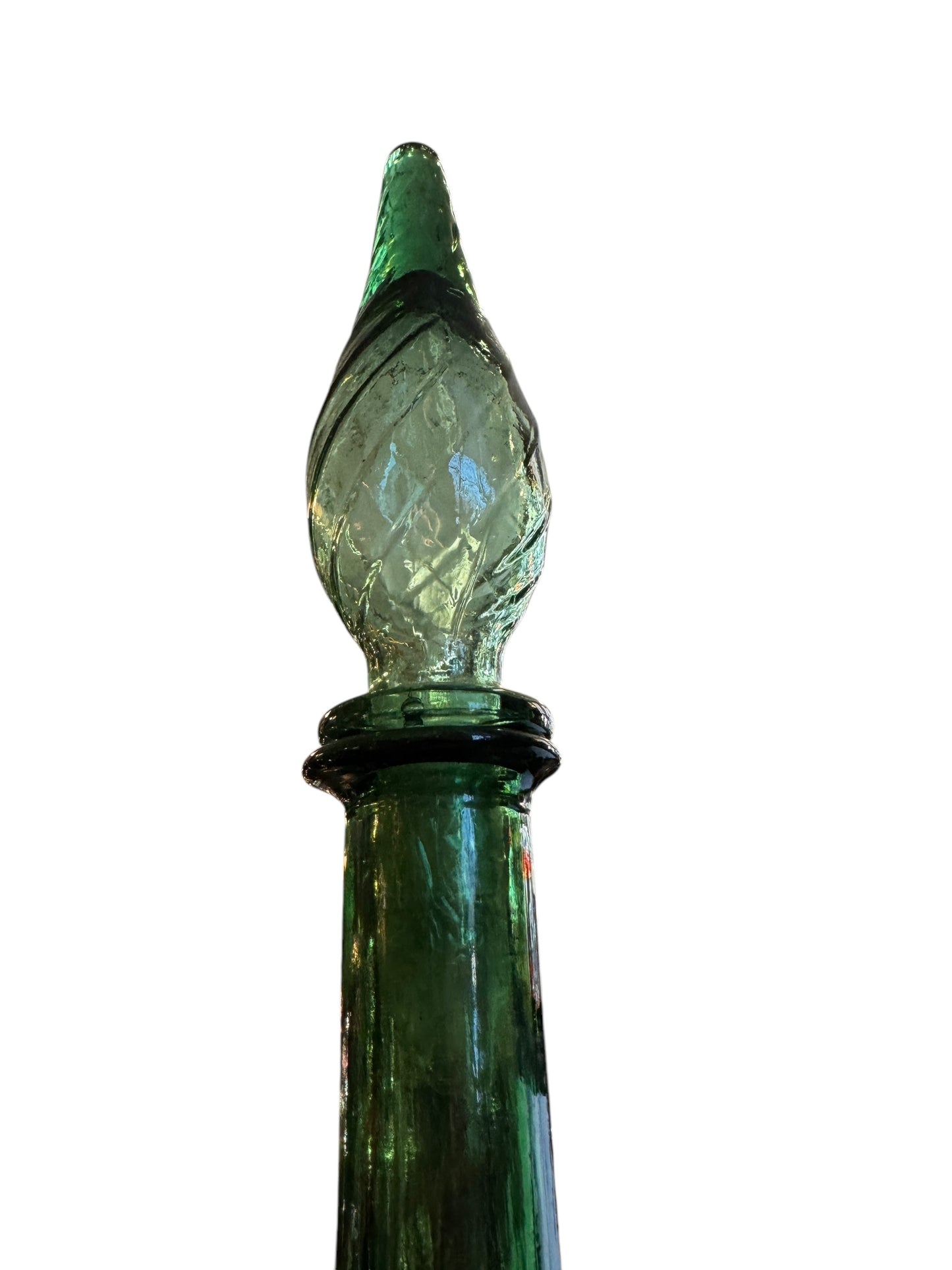 Vintage Green Flaired Empoli Italy Glass 25" Genie Bottle Mid Century Modern