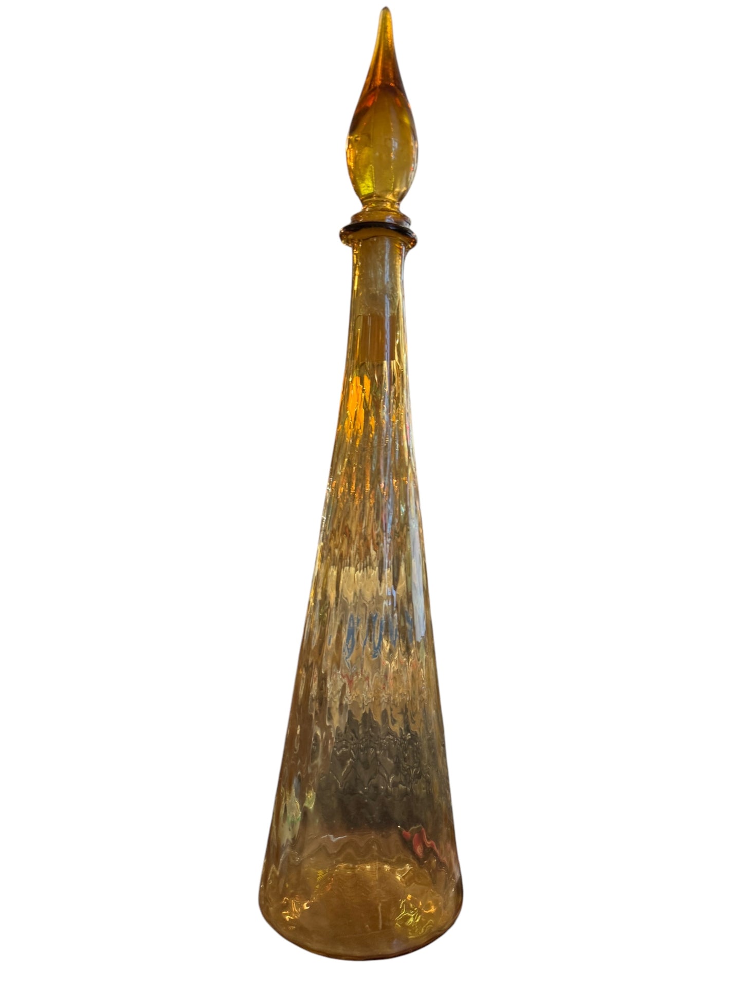 Vintage Amber Flaired Large Bottom Empoli Italy Glass 23" Genie Bottle