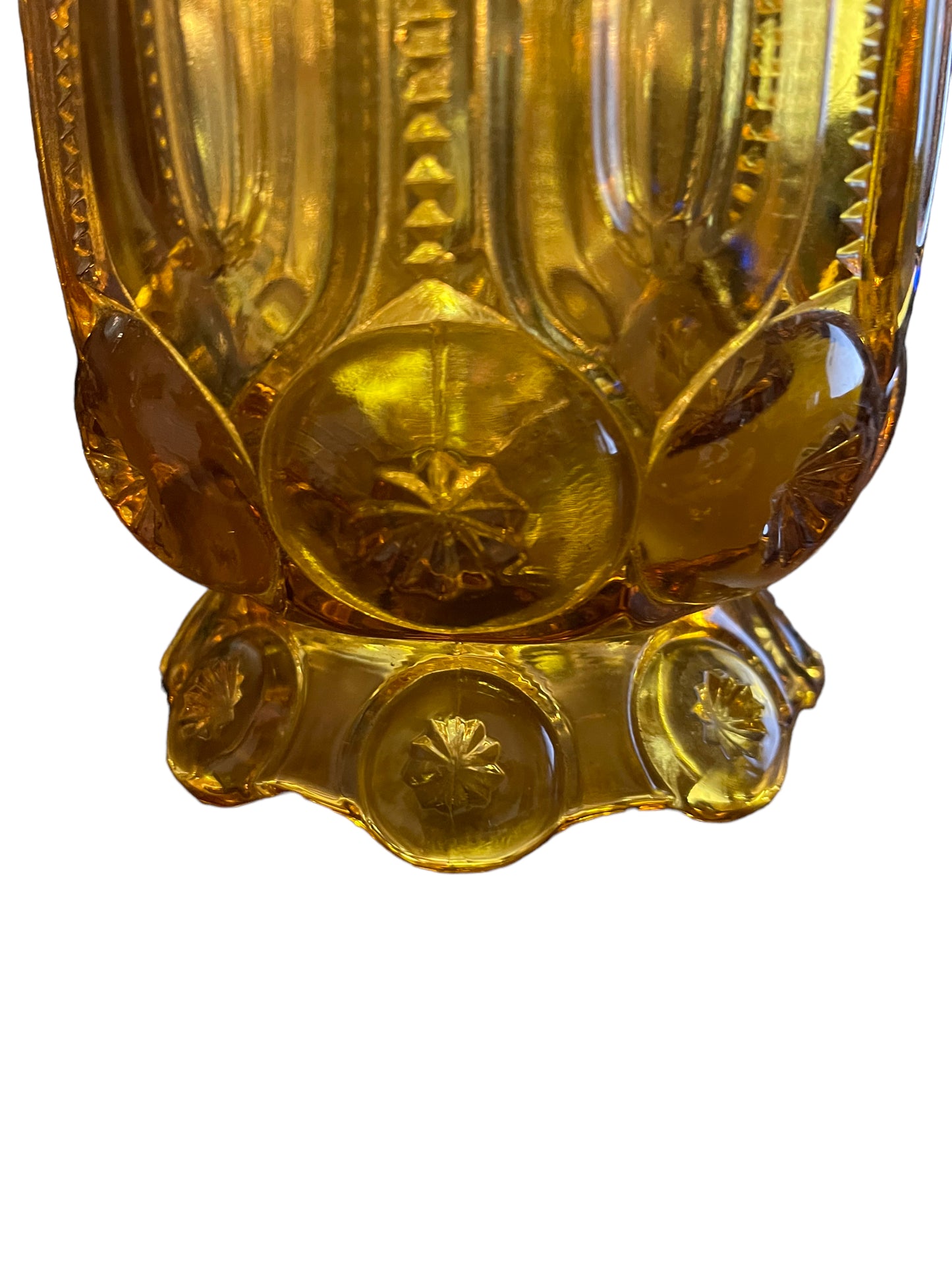 Vintage L.E. Smith Amber Footed Moon and Stars, Covered Sugar Dish