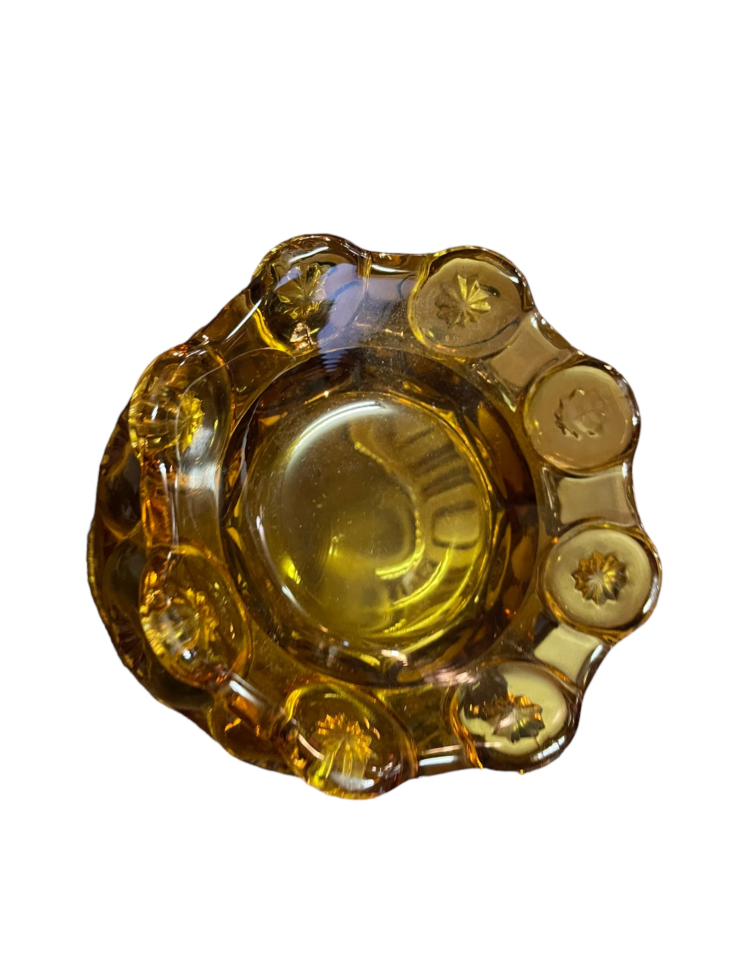 Vintage L.E. Smith Amber Footed Moon and Stars, Covered Sugar Dish
