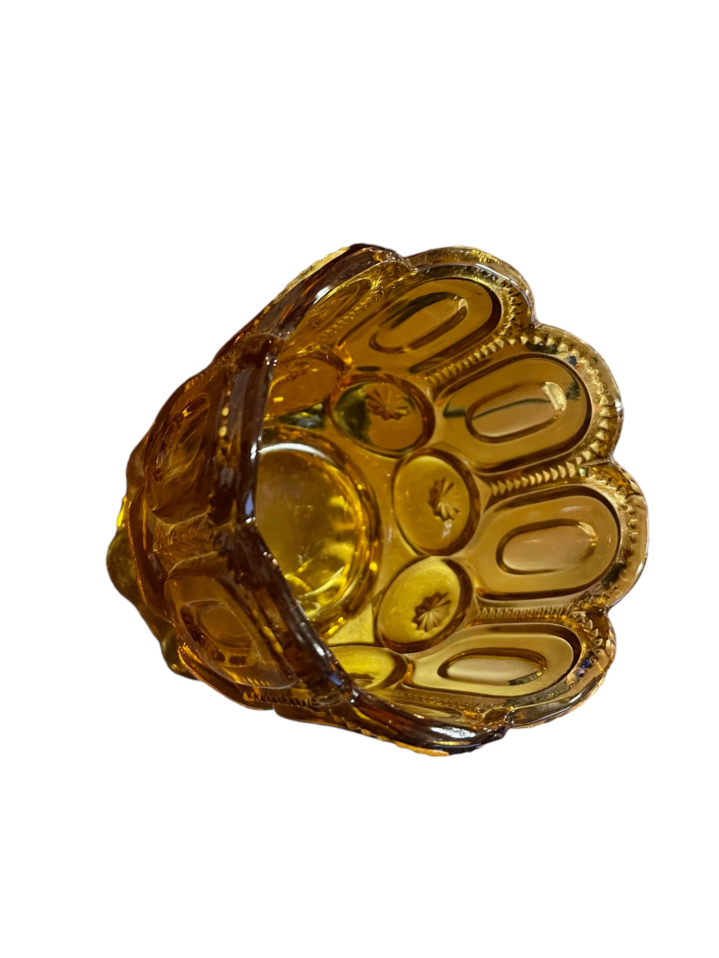 Vintage L.E. Smith Amber Footed Moon and Stars, Covered Sugar Dish