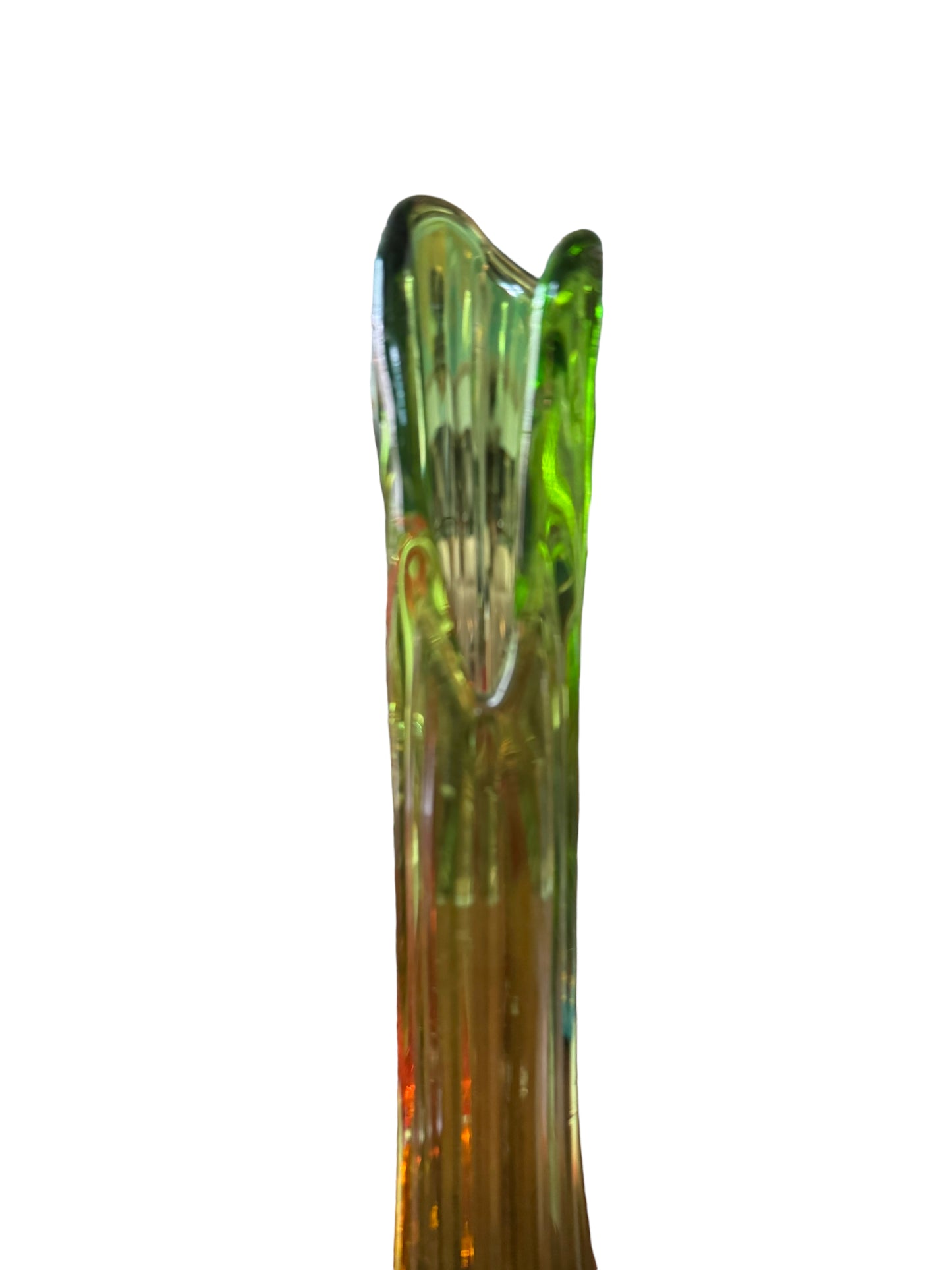 Vintage MCM LE Smith 15.5" Swung Glass Green Ribbed Pedestal Vase