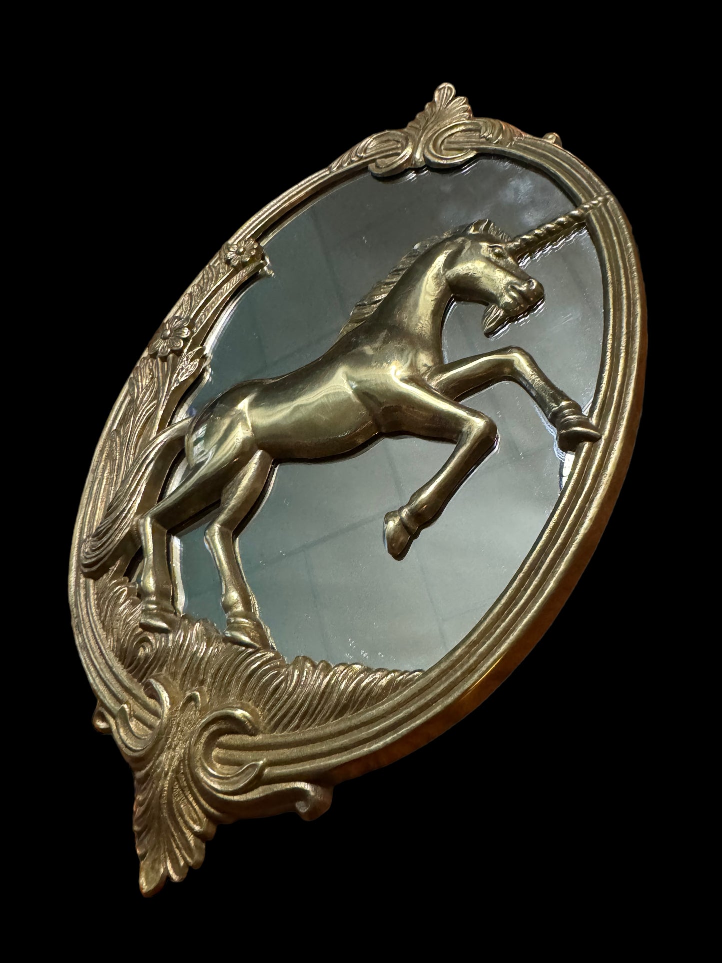Vintage Brass Mythology Unicorn Mirror Magical Beast