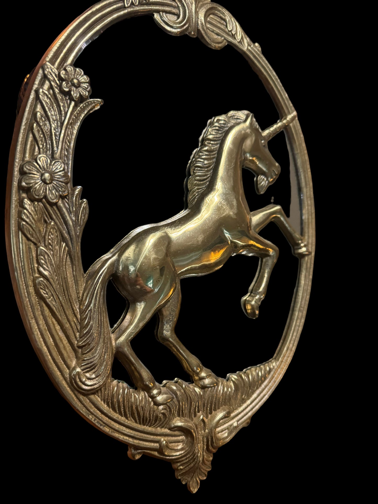 Vintage Brass Mythology Unicorn Mirror Magical Beast