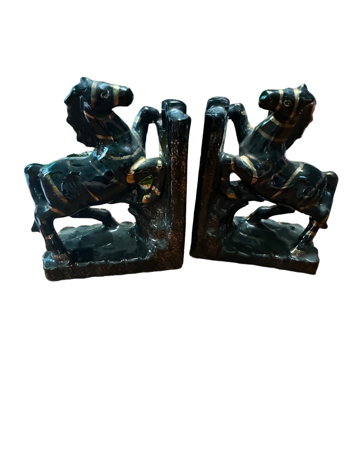 Vintage Lipper Mann Mid Century Modern Zebra Bookends - Black / Gold -