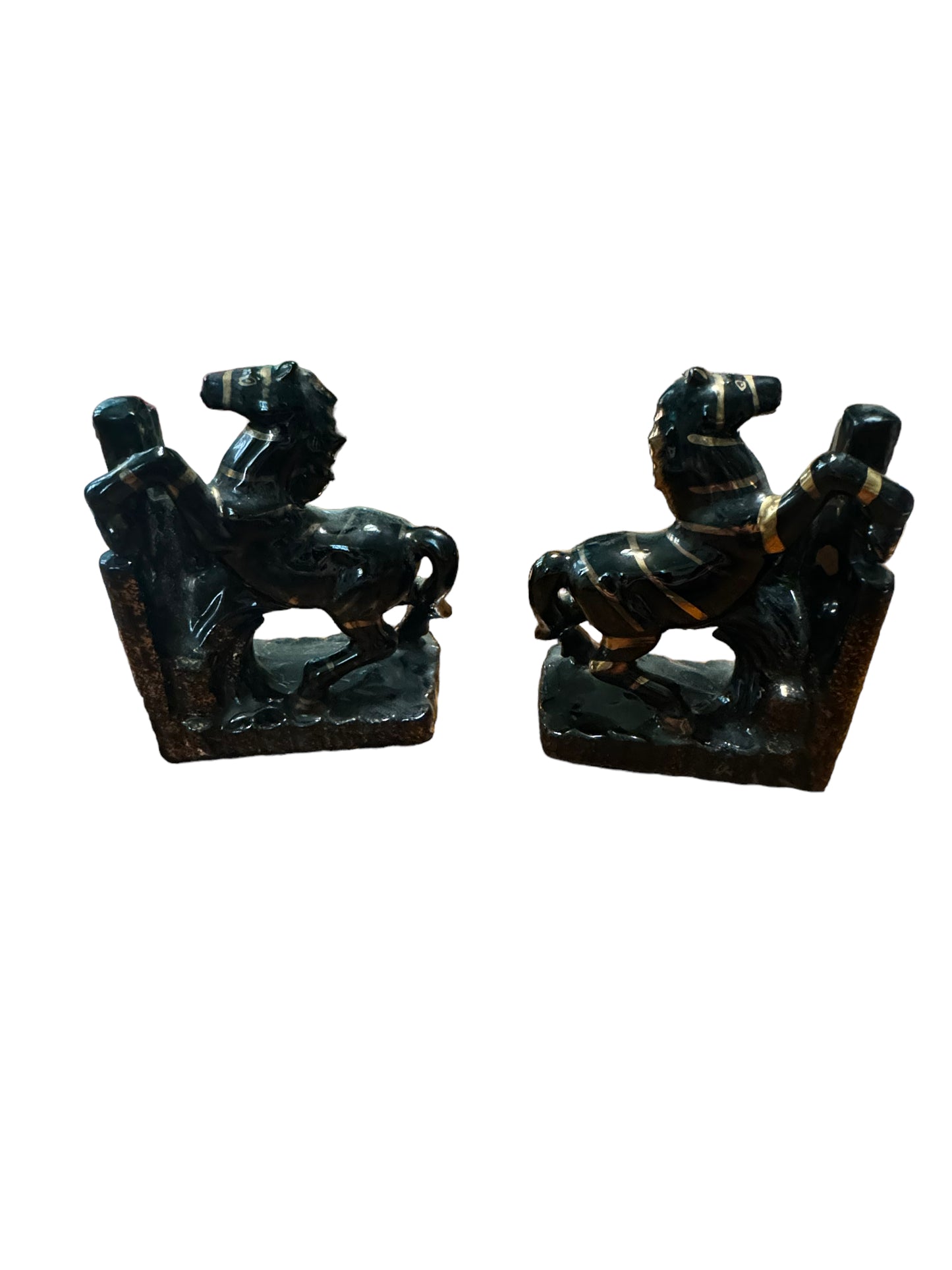 Vintage Lipper Mann Mid Century Modern Zebra Bookends - Black / Gold -
