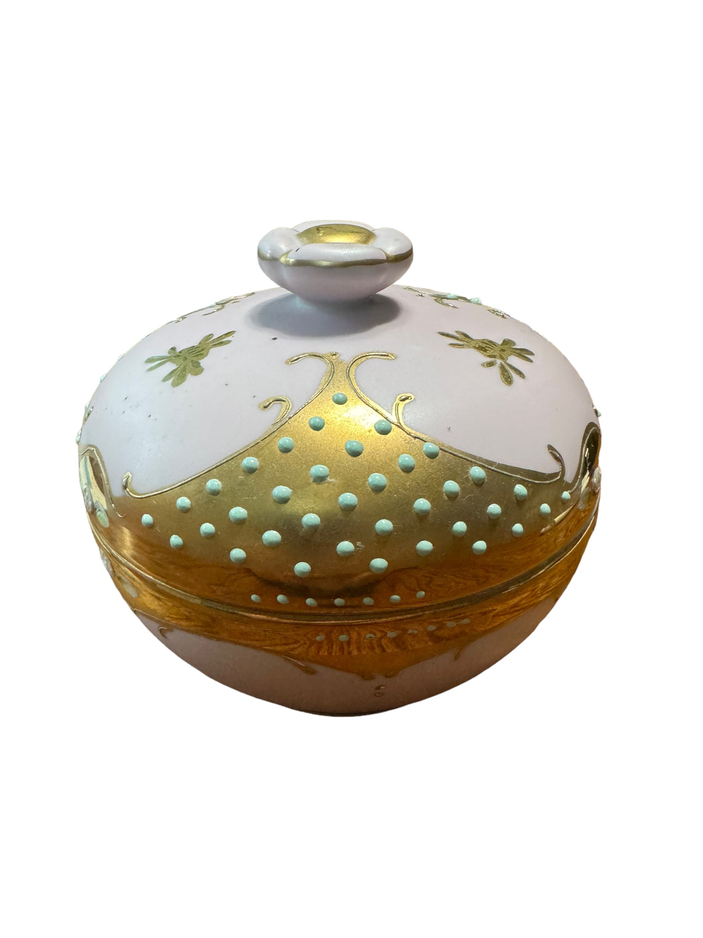 Antique Hand Painted Pink and Gold Candy / Sugar Bowl Dish