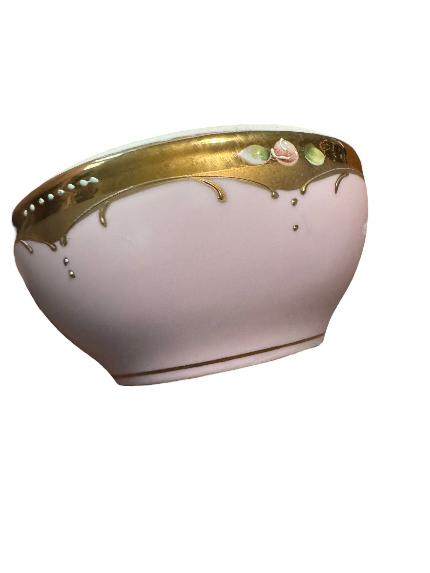 Antique Hand Painted Pink and Gold Candy / Sugar Bowl Dish