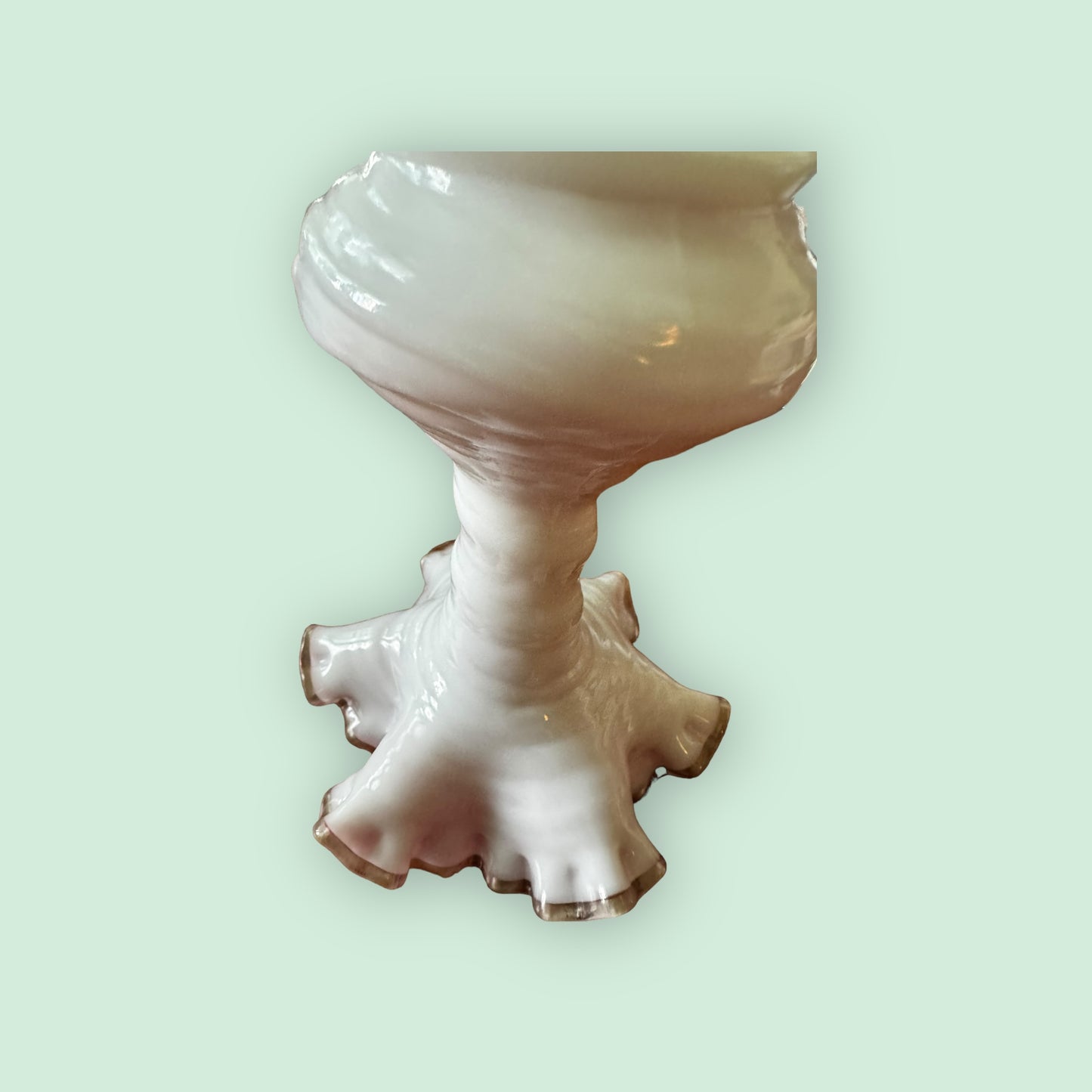Fenton Vintage Pink Peach Cased In Milk Glass Crest Ruffle Vase