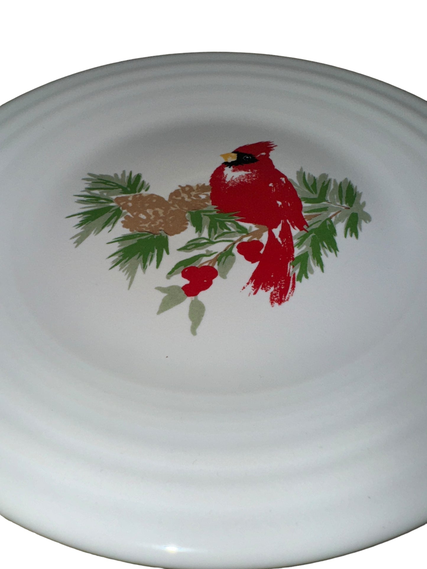 Fiesta Christmas Cardinal Tree 9" Luncheon (Belk Exclusive) on White Holiday