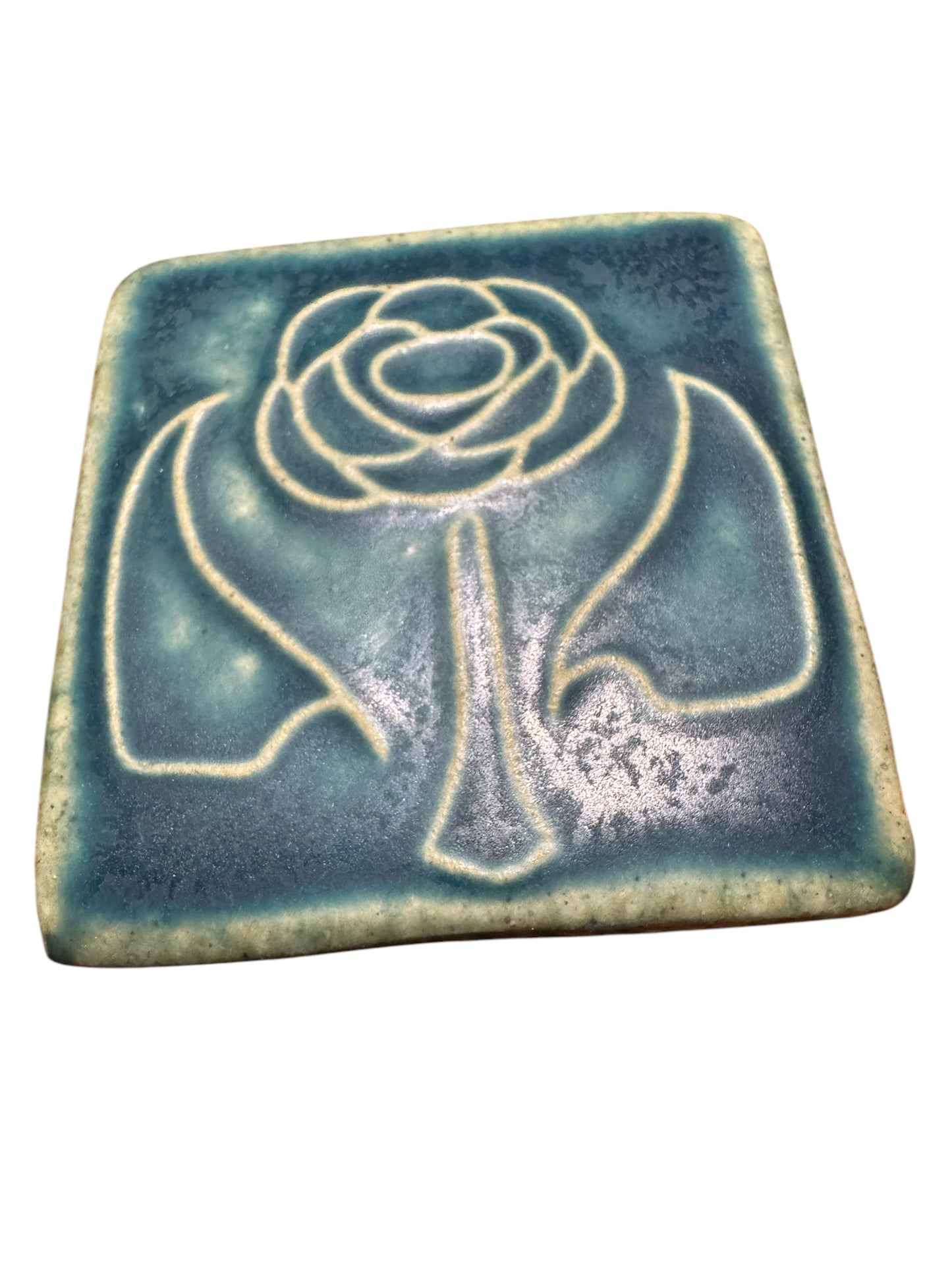 Pewabic 2009 Blue Rose Flower Tile