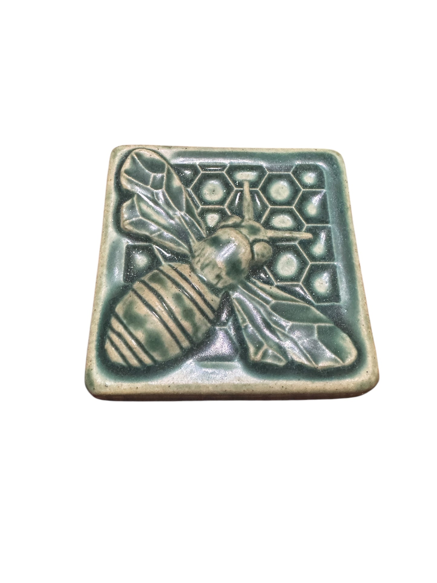 Pewabic 2012 Green Bumble Bee with Honeycomb Tile