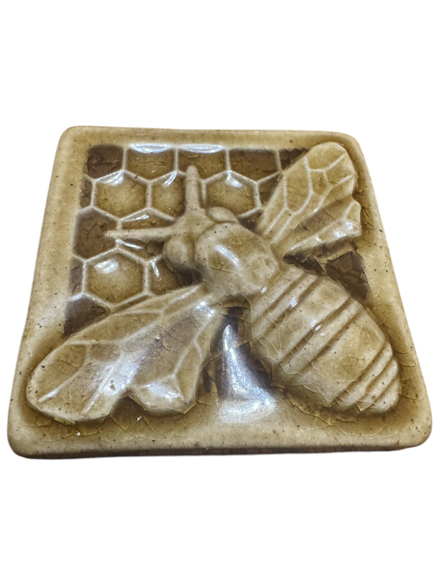Pewabic 2014 Brown Bumble Bee with Honeycomb Tile