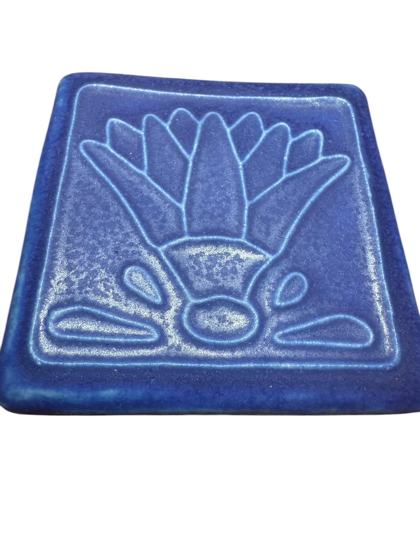 Pewabic 110 Blue Egyptian Lotus / Flower Tile