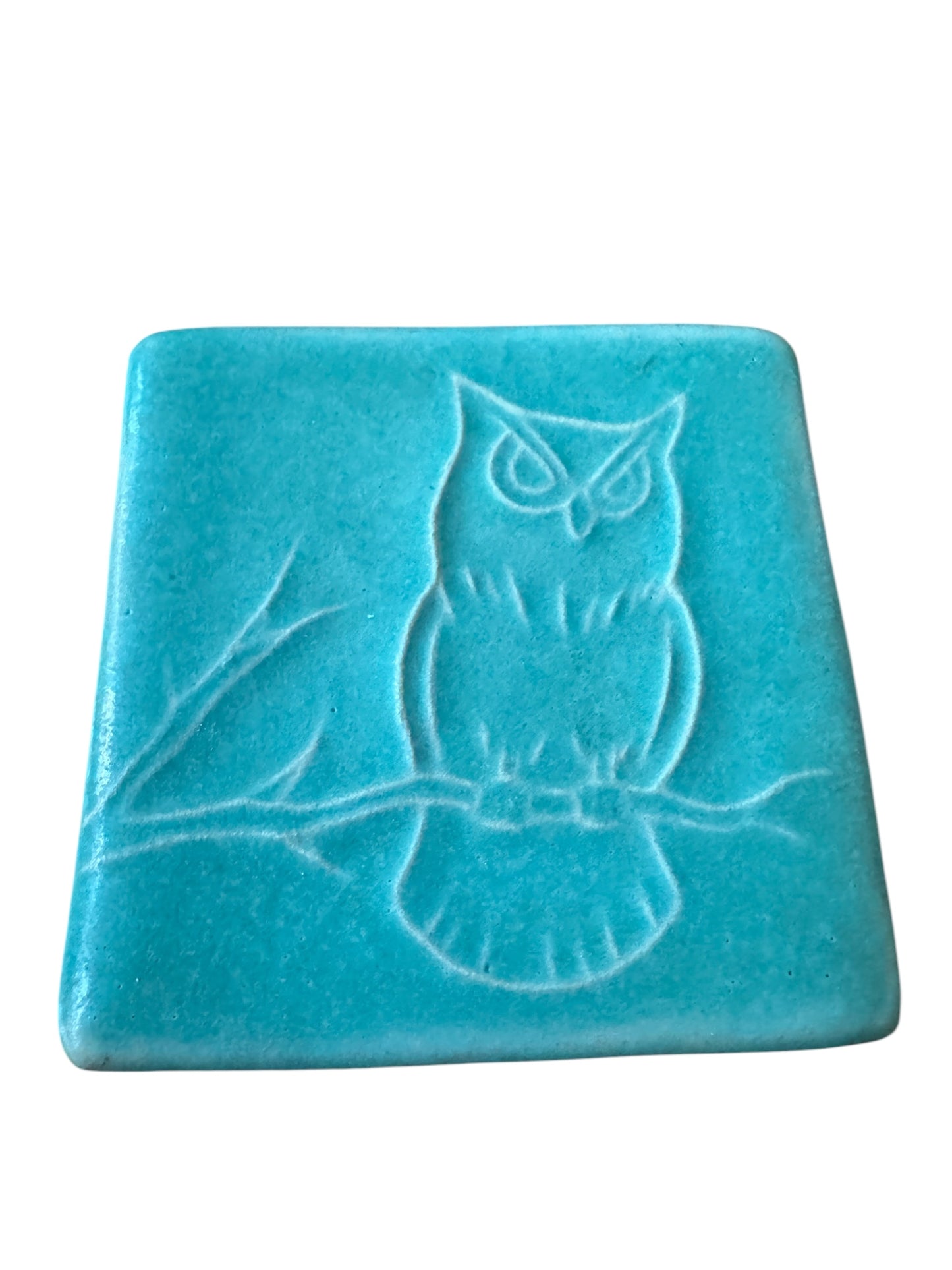 Pewabic 2012 3x3 Turquoise Owl in Tree Tile