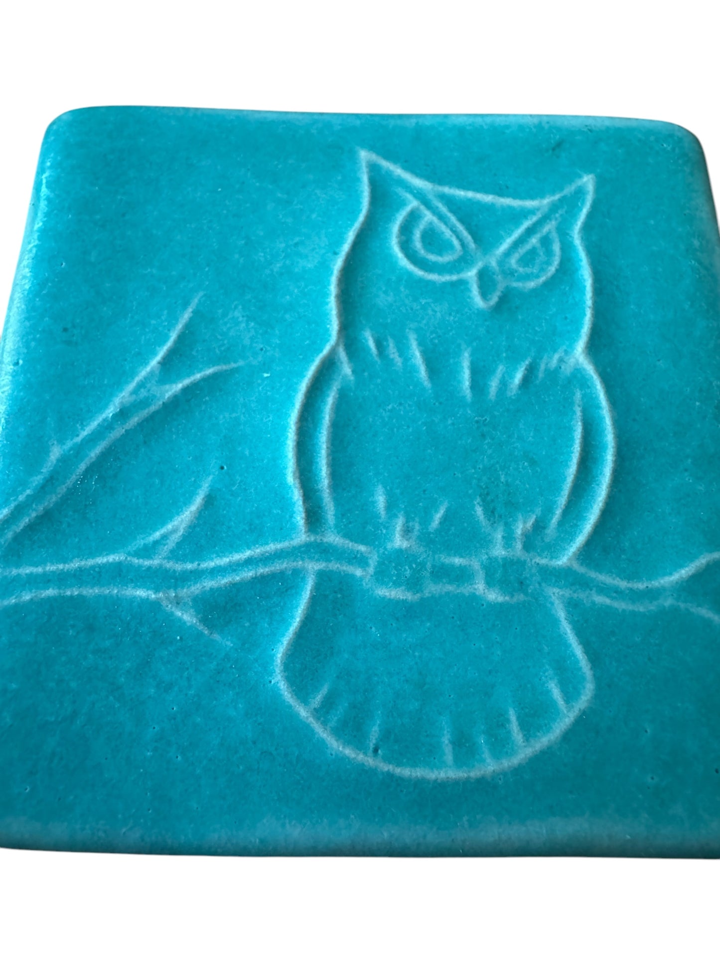 Pewabic 2012 3x3 Turquoise Owl in Tree Tile