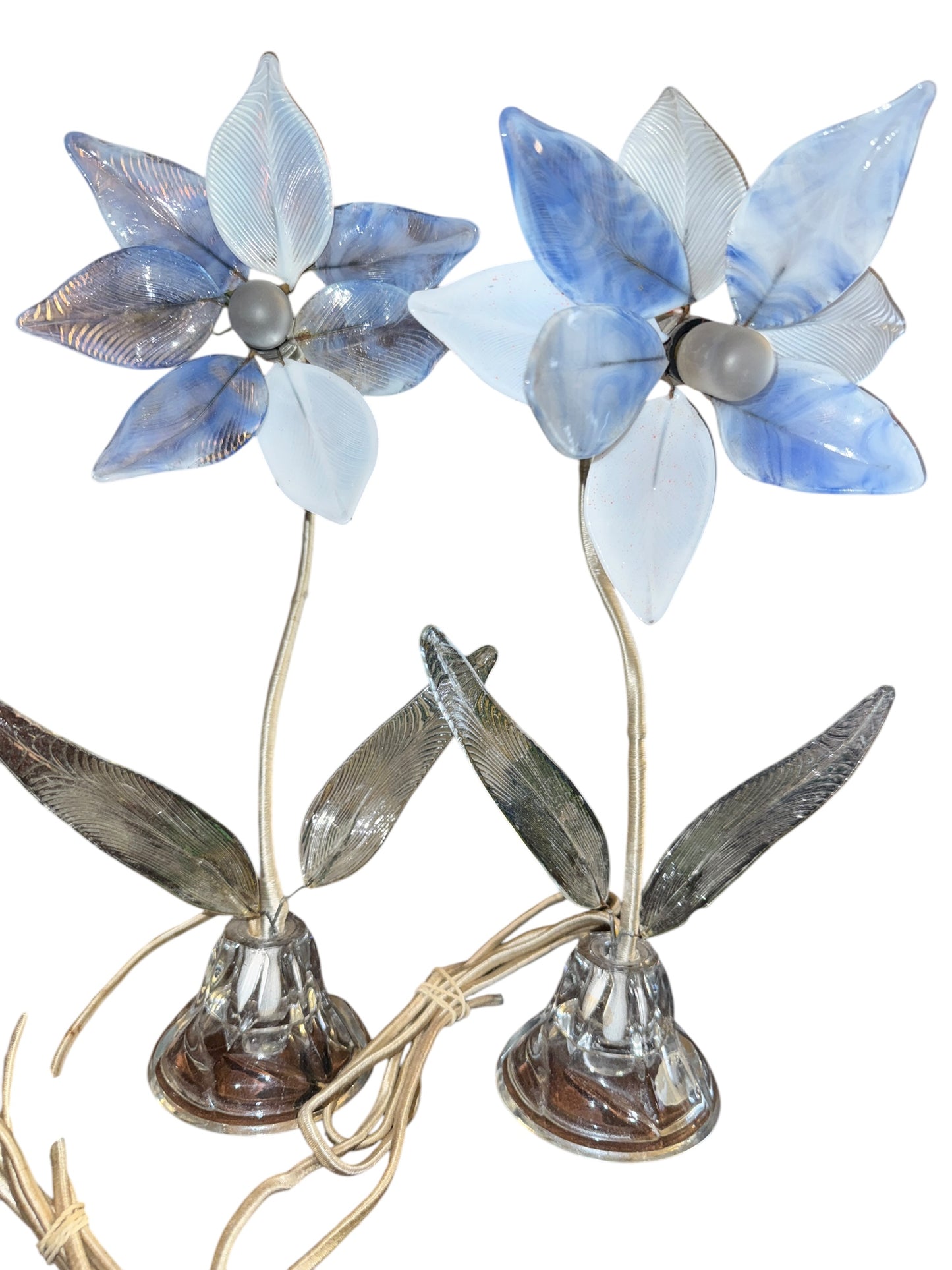 Antique Art Glass Flower Lamp Set - Strange and Unique