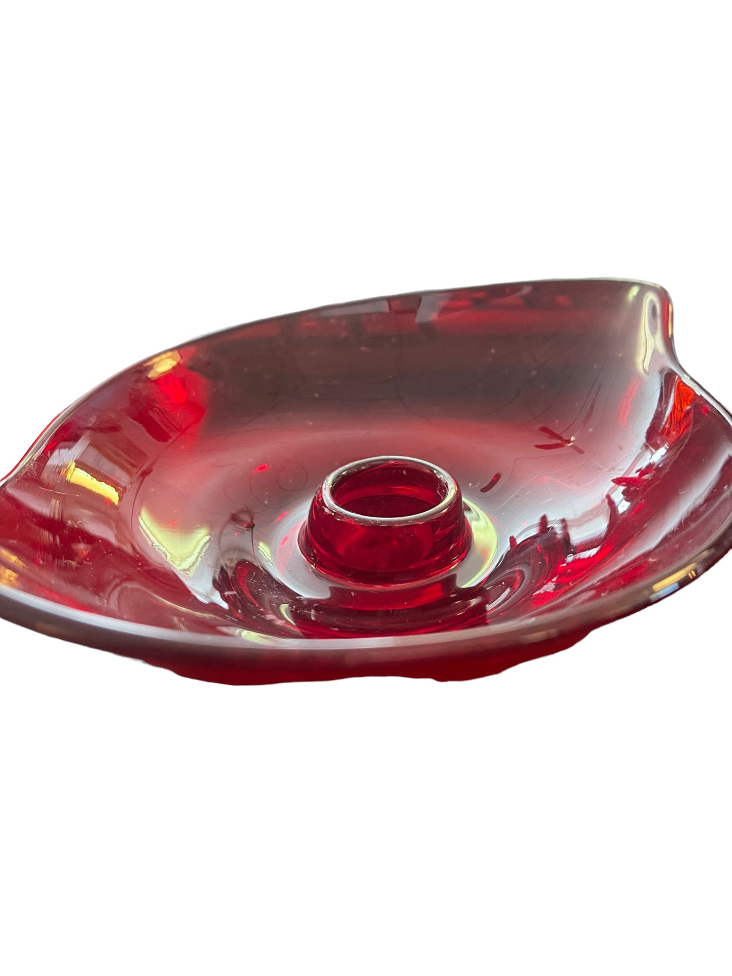 Vintage Viking Glass Ruby Red Candle Holders Pair - Mid Century Modern