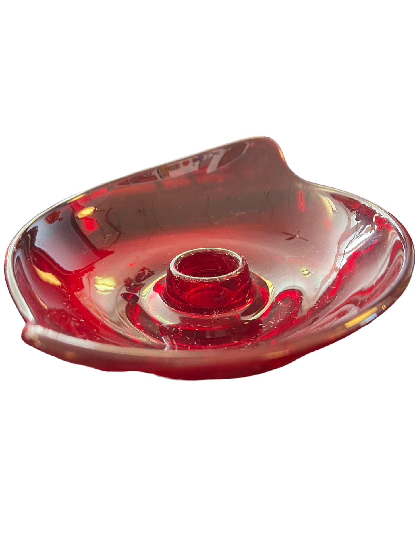 Vintage Viking Glass Ruby Red Candle Holders Pair - Mid Century Modern