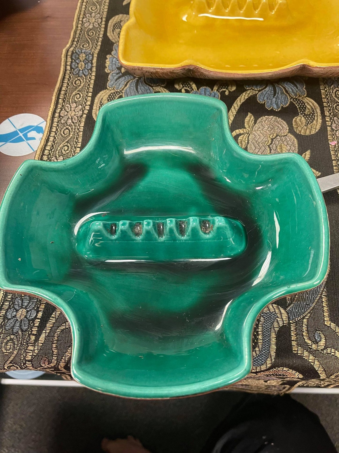 Vintage Green Treasure Craft Mid Century Modern Ashtray