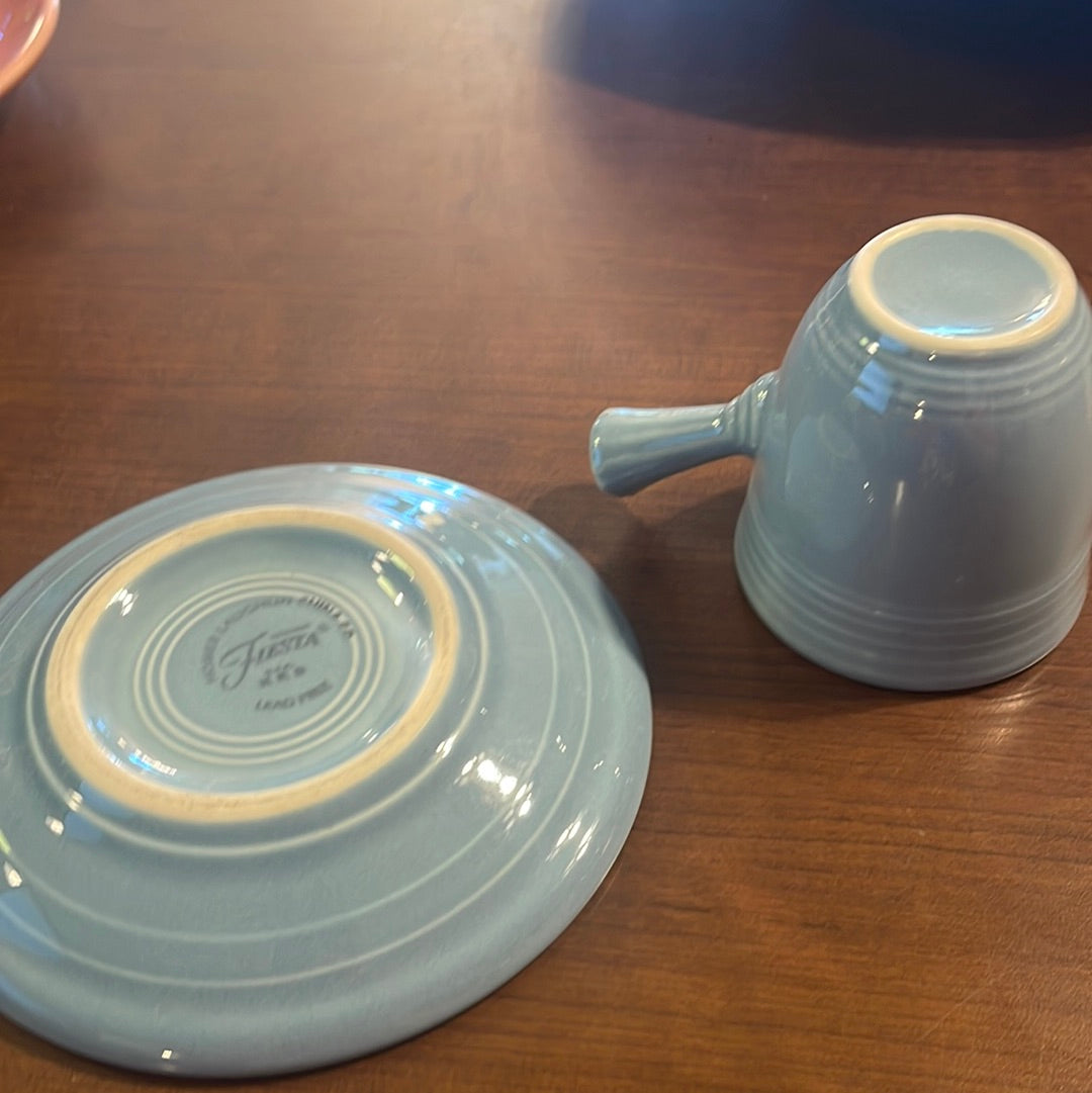 Fiesta Periwinkle Stick Handle Demitasse Demi Cup and Saucer