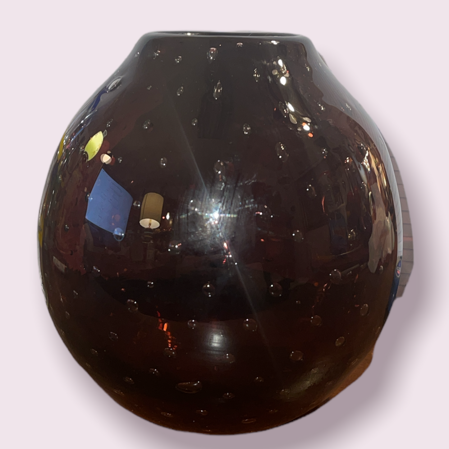 Murano Art Glass Bullicante Round Vase 6' Tall Dark Purple Vintage