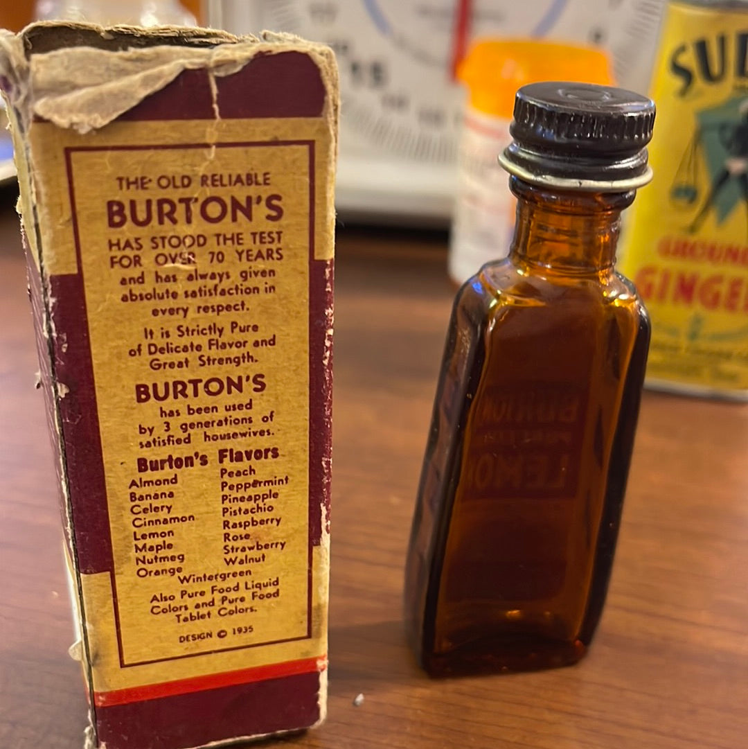 Vintage Burtons Lemon Spice Bottle w/ box W. Burton and Co. Brooklyn NY