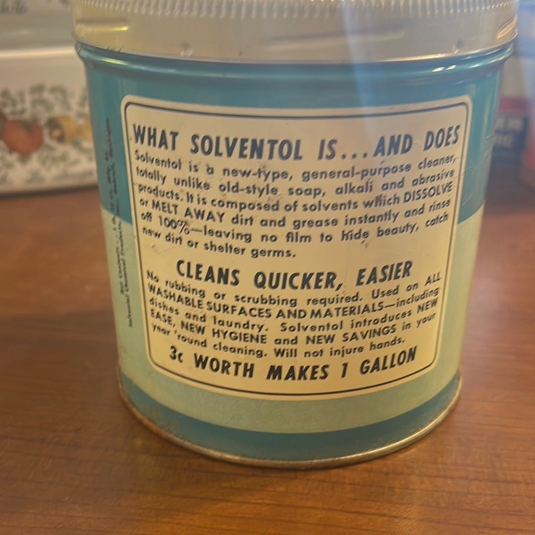 Vintage Large Solventol Household Cleaner Made in Detroit MI FULL PROP