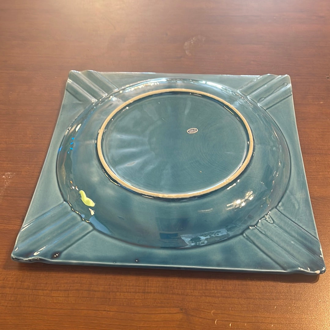 Vintage Square Ashtray in Blue 10' Bohemian Mid Century Modern Boho MCM