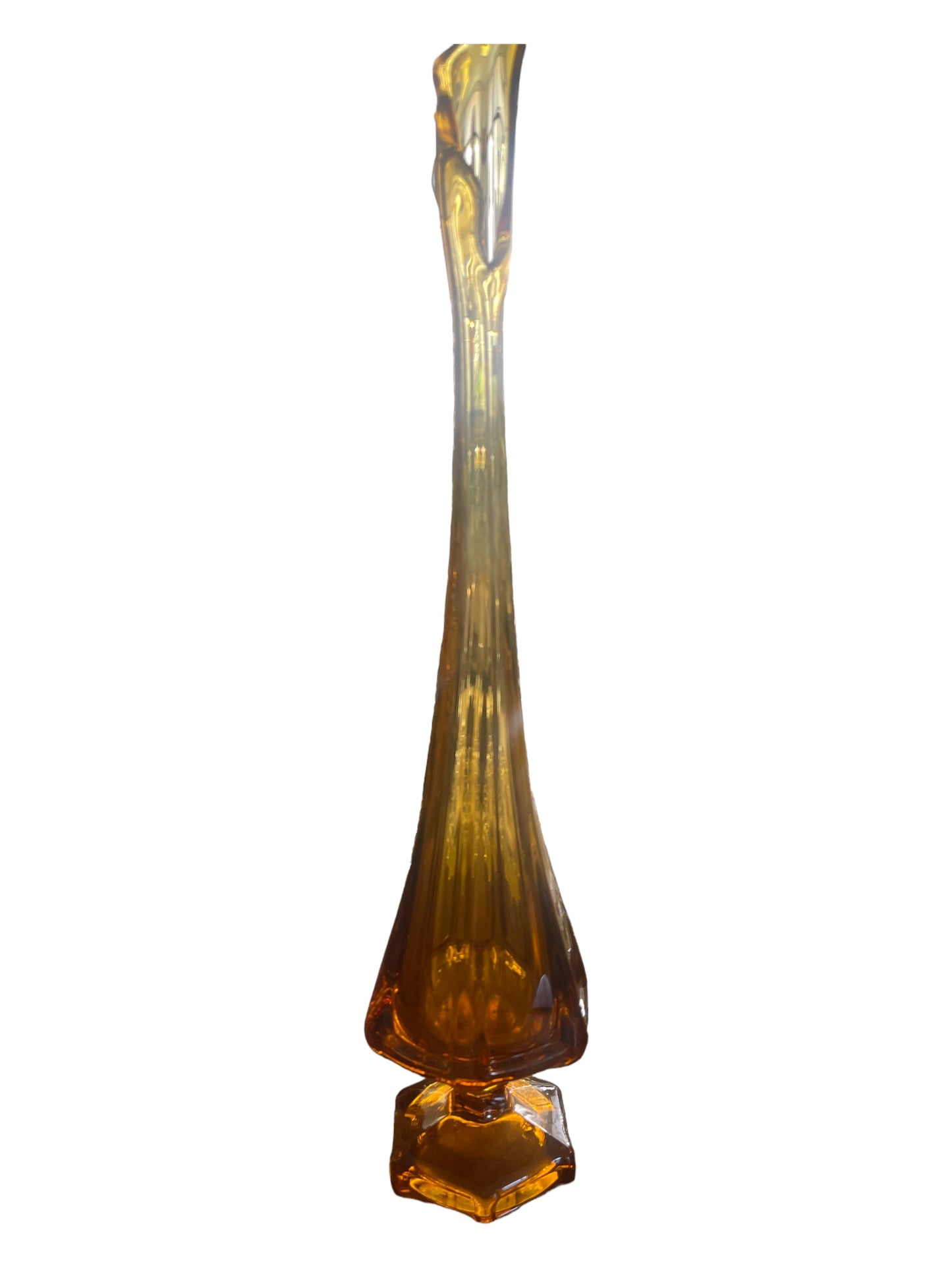 Viking Glass Amber 14.5” 6 Panel Mid Century Modern Vintage Vase