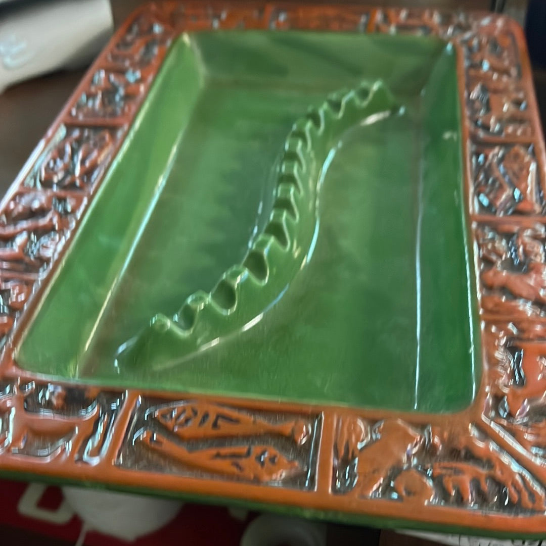Vintage 11" Ashtray in Dark Green - Mid Century Modern Boho MCM