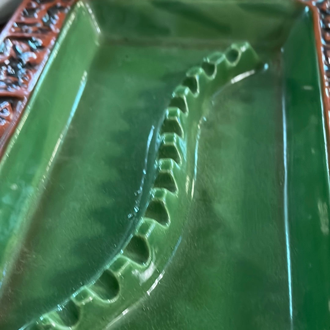 Vintage 11" Ashtray in Dark Green - Mid Century Modern Boho MCM